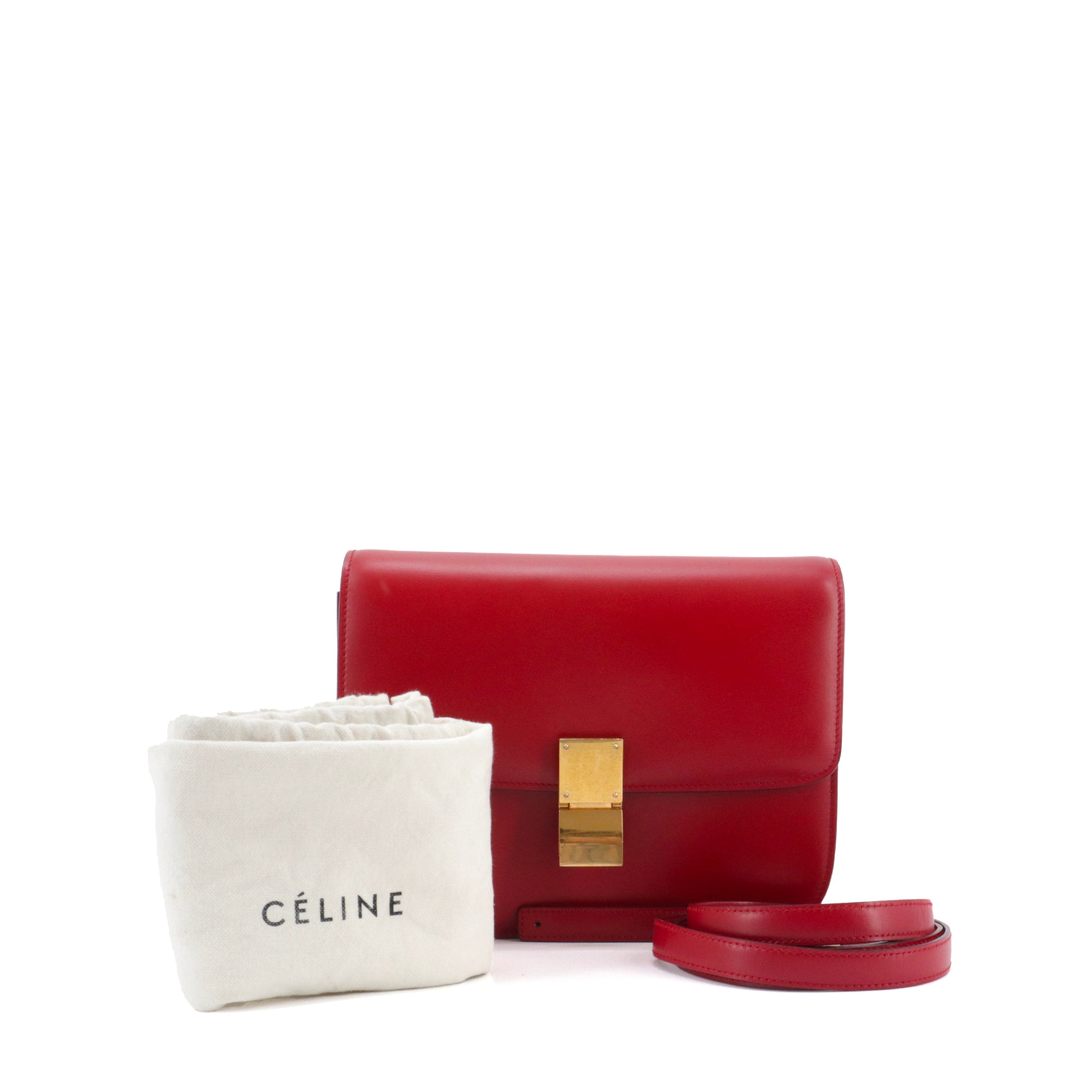 CELINE - Sac à bandoulière Classic Box MM Celine en cuir rouge