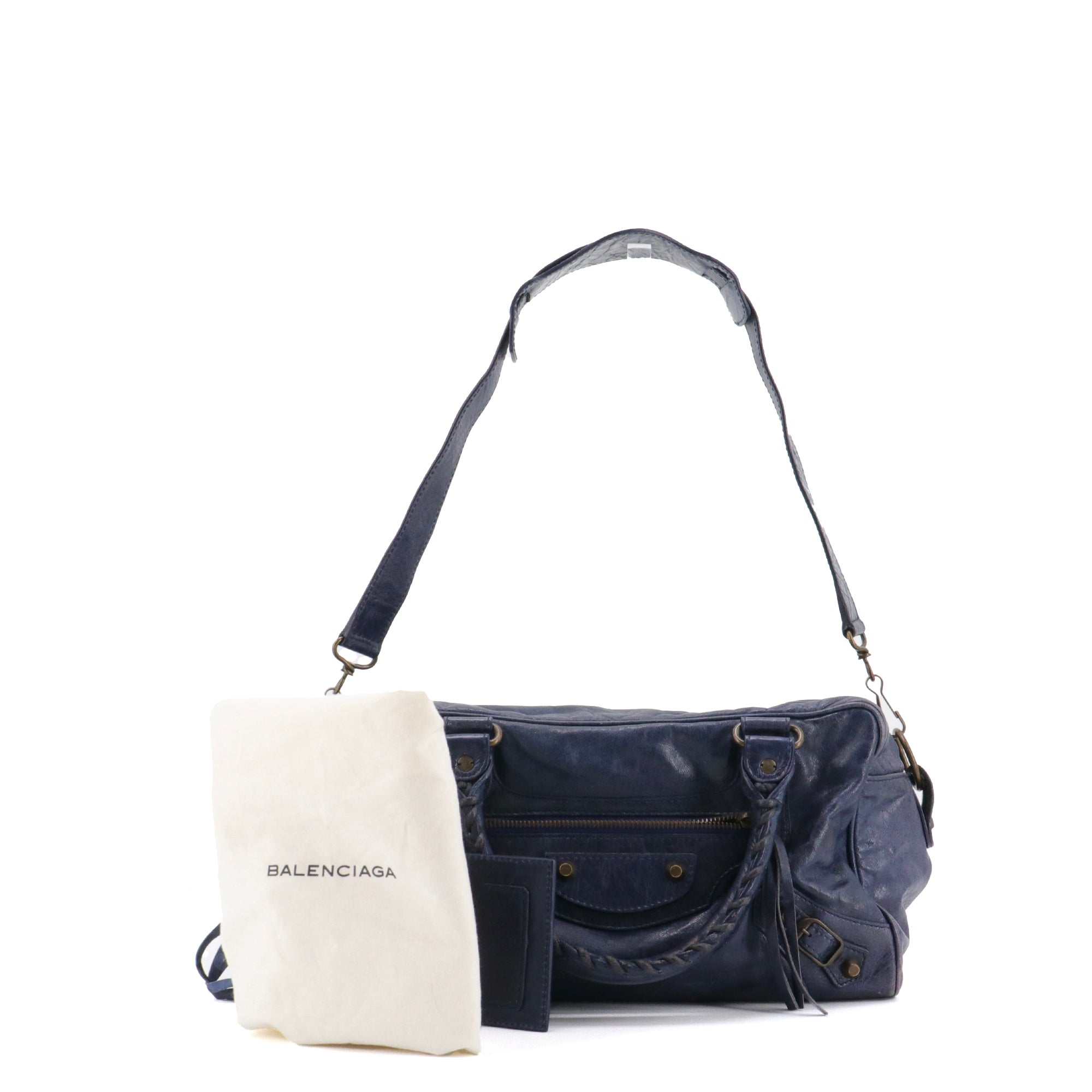 BALENCIAGA - Balenciaga City handbag in navy blue leather