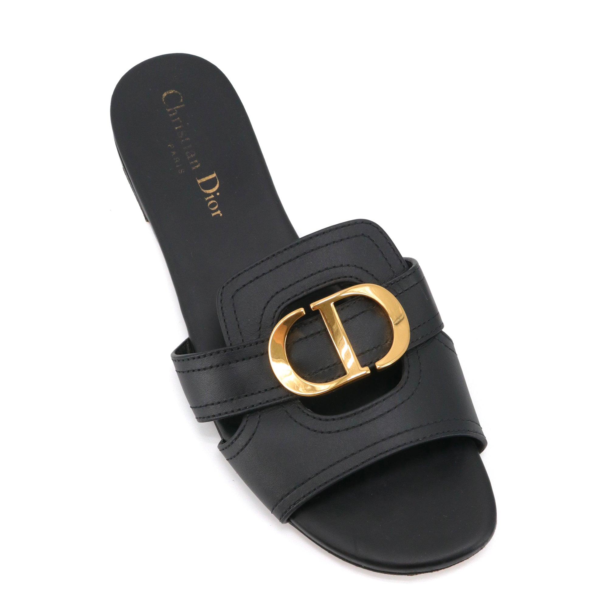 DIOR - Sandales 30 Montaigne Dior en cuir noir (T37.5)