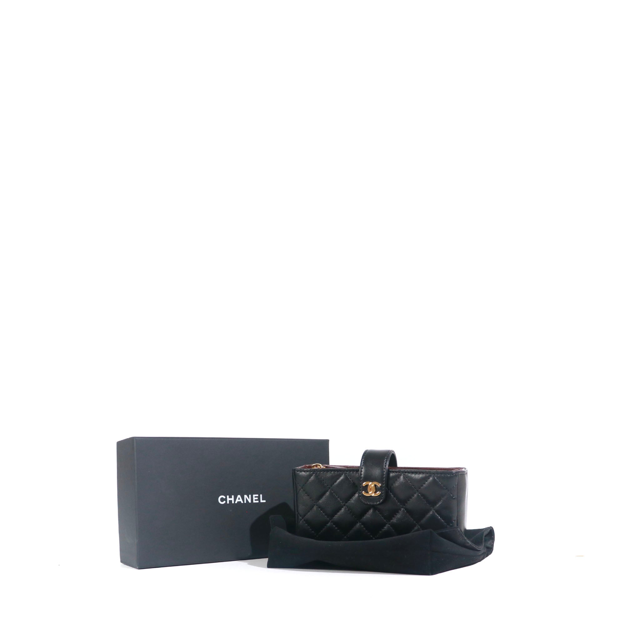 CHANEL - Portefeuille Mini Clutch Classique/Timeless en cuir lisse noir