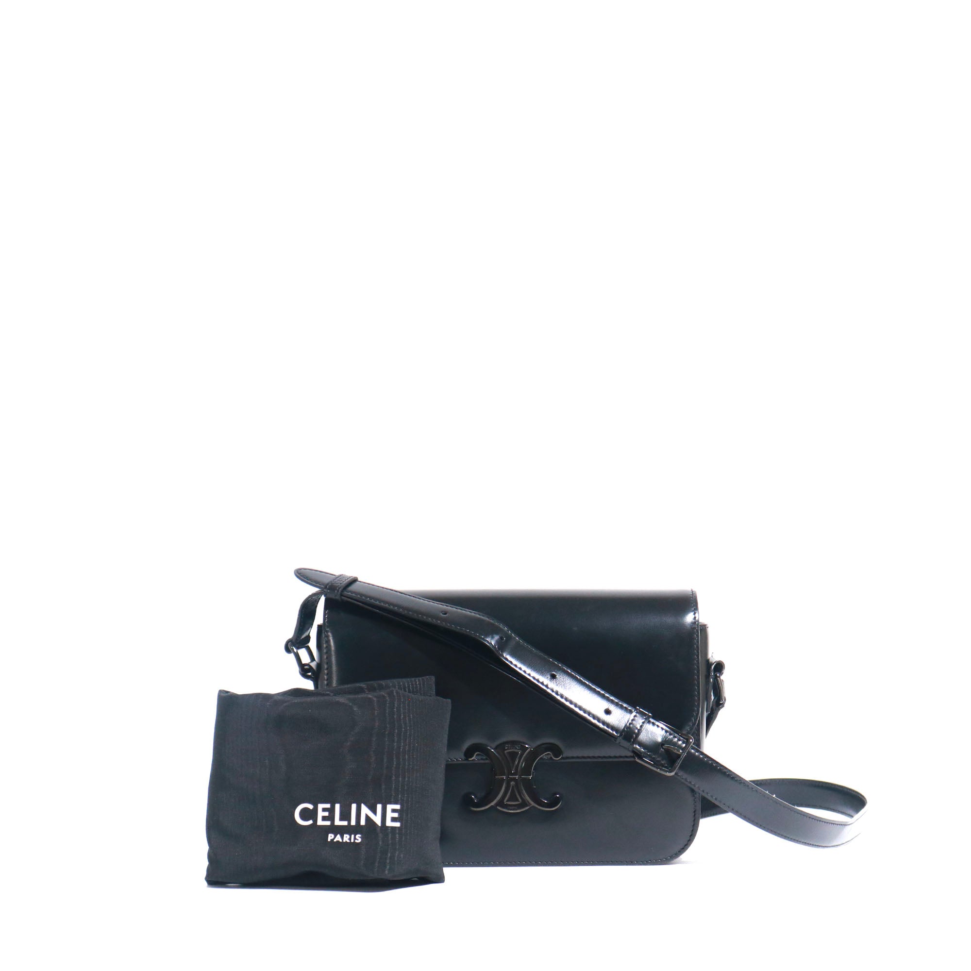 CELINE - Sac à bandoulière Triomphe medium en cuir box noir
