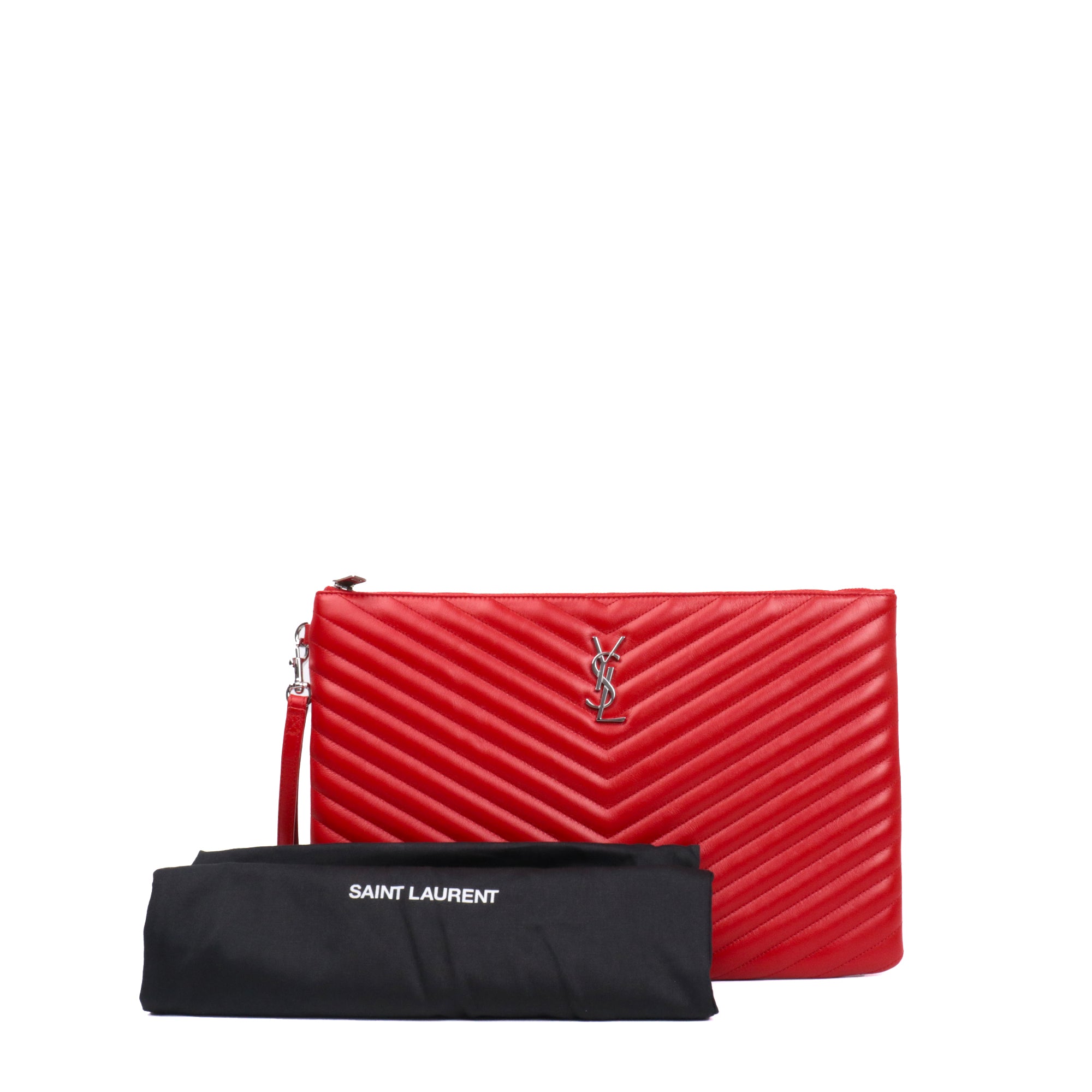 SAINT LAURENT - Pochette Cassandre Saint Laurent en cuir chevron rouge