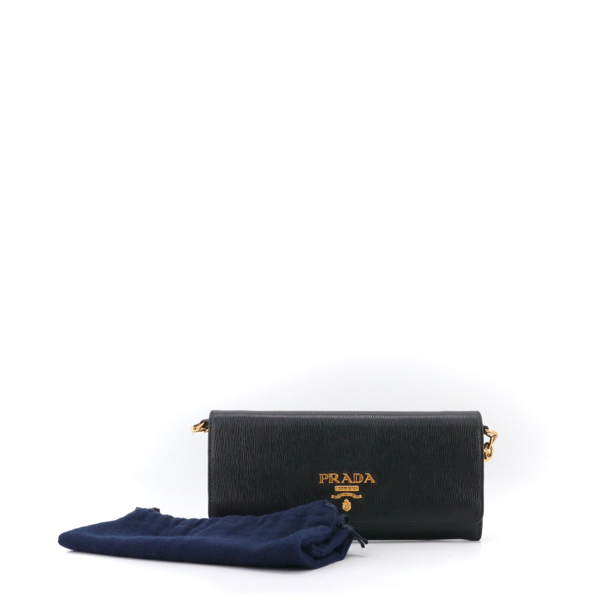 PRADA - Wallet on chain Vitello Move Prada en cuir grainé noir