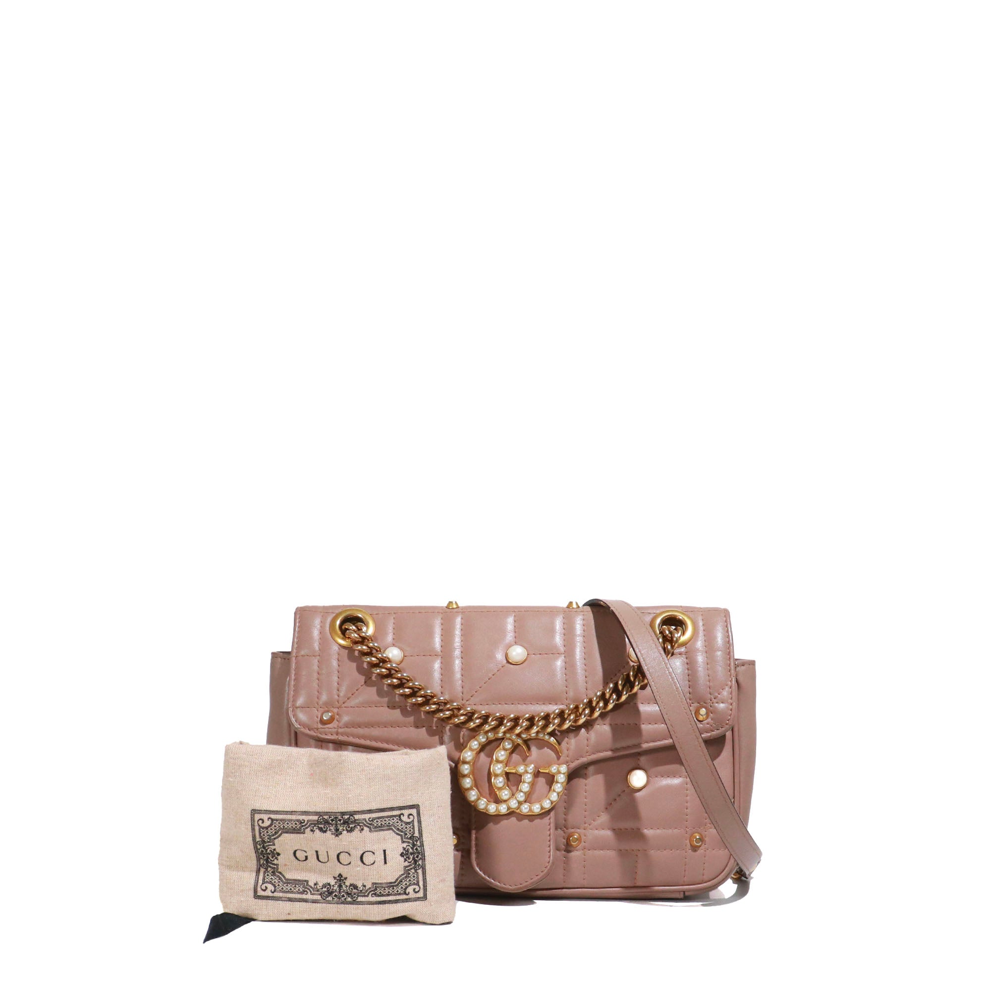 GUCCI - Gucci Small Size GG Marmont Pearly shoulder bag in powder pink leather