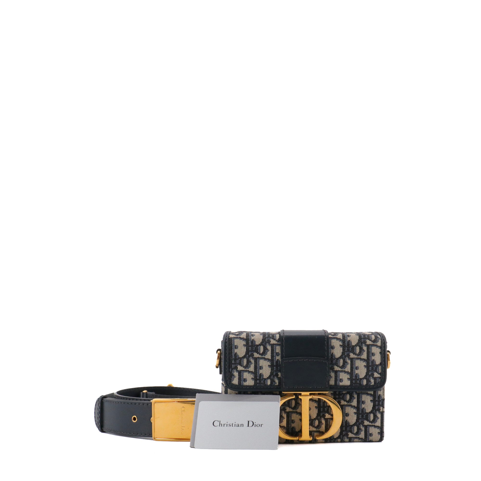 DIOR - Dior 30 Montaigne Box shoulder bag in navy blue canvas and leather