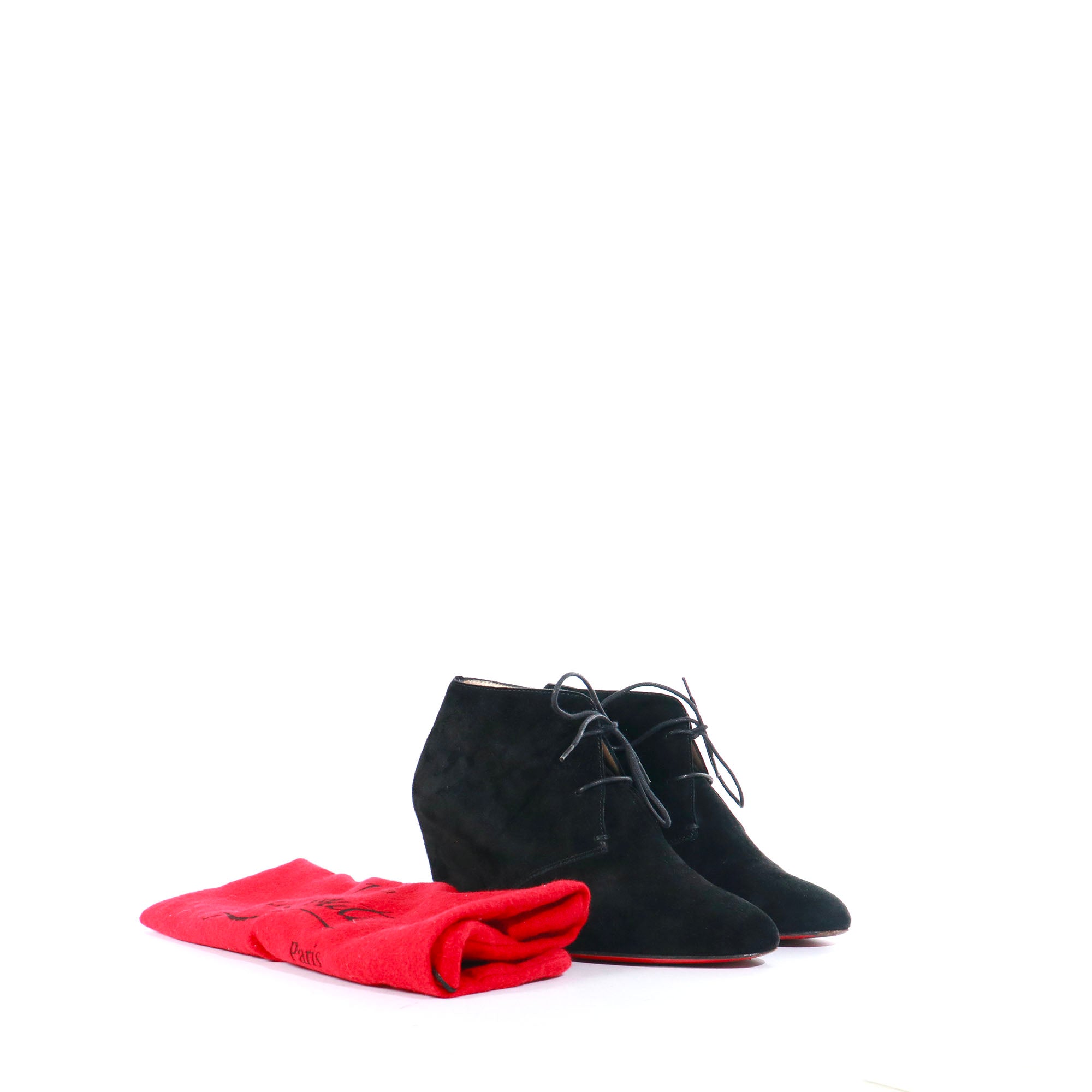 LOUBOUTIN - Black suede lace-up ankle boots (T38)