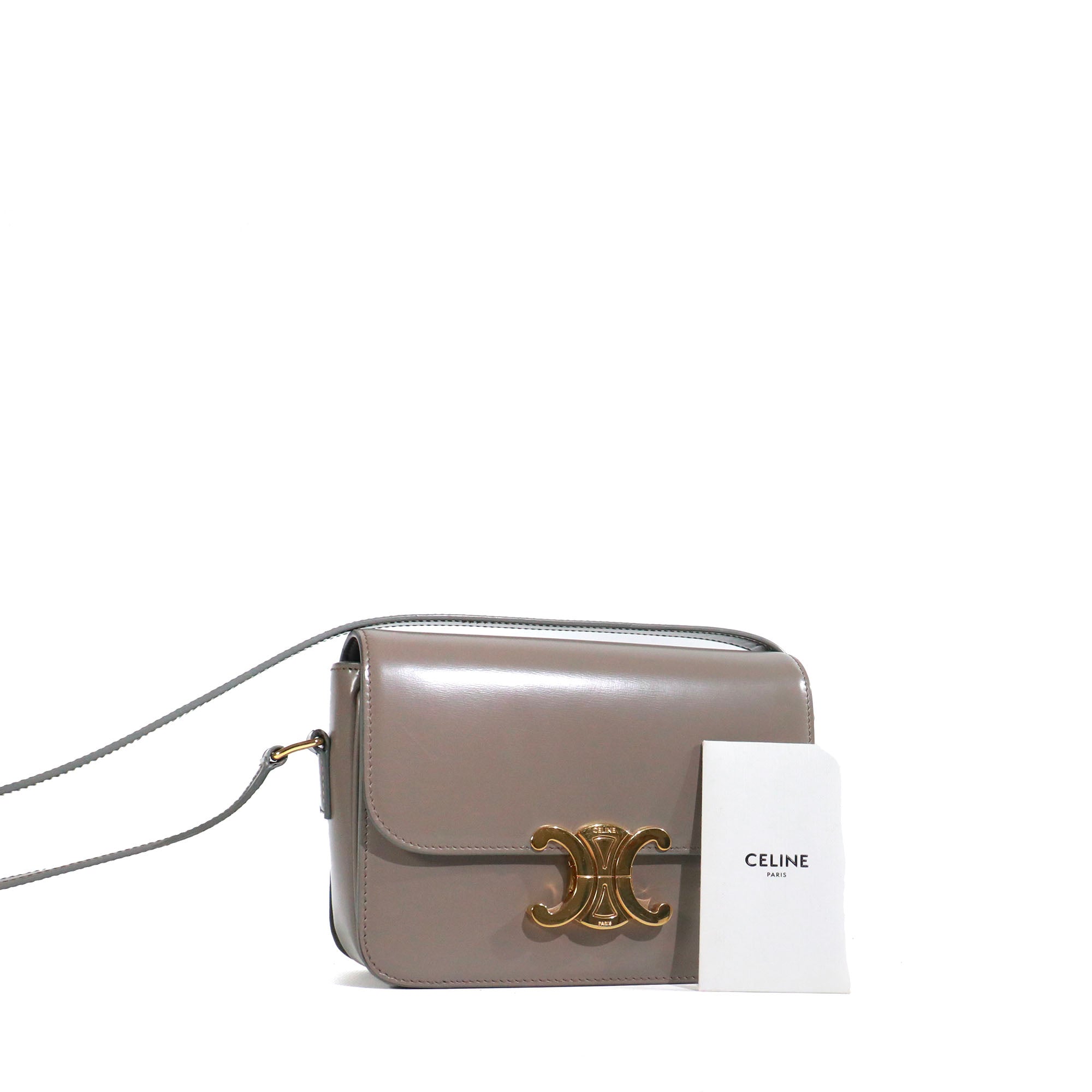 CELINE - Sac à bandoulière Triomphe teen Celine en cuir box gris galet