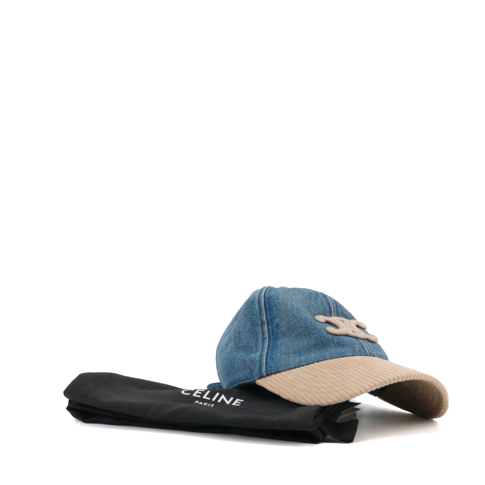 CELINE - Celine Triomphe Baseball Cap in beige denim and velvet (L)