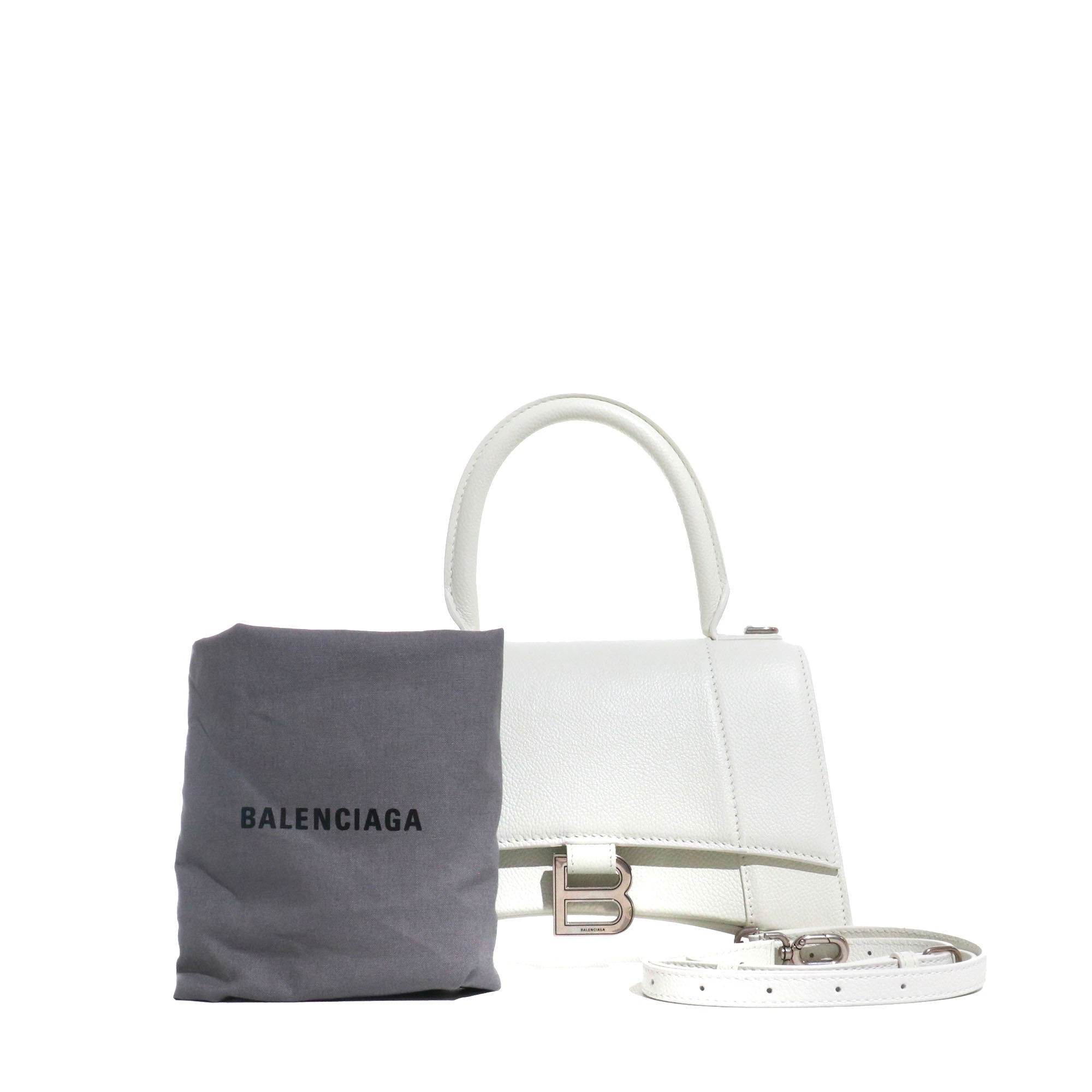 BALENCIAGA - Hourglass Balenciaga Small Size shoulder bag in white grained leather