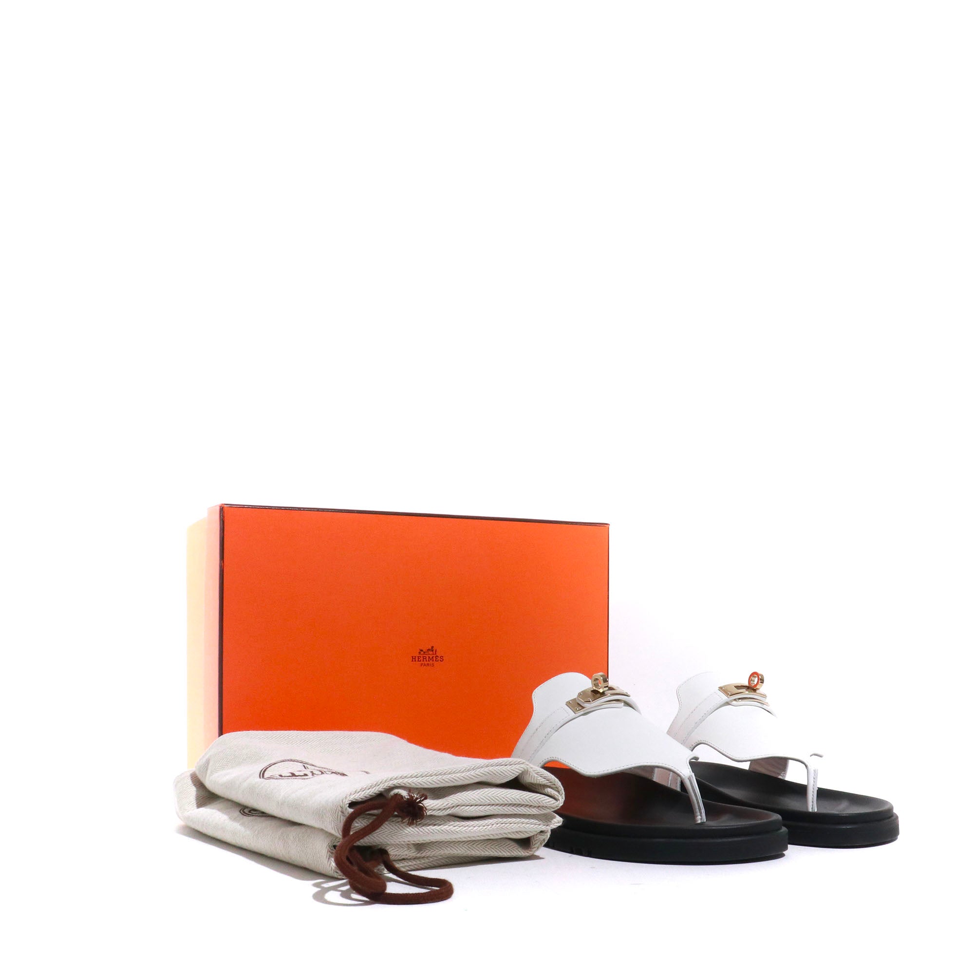 HERMÈS - Empire Hermès sandals in white leather (T38.5)