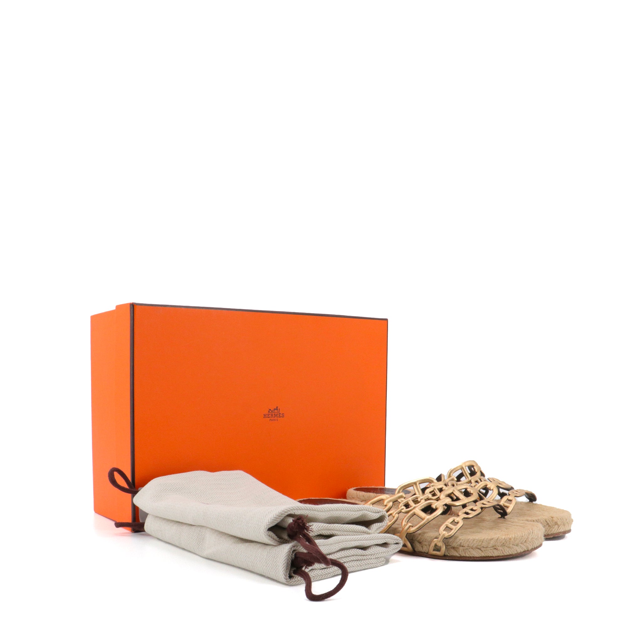 HERMÈS - Ancone Hermès sandals in gold leather (T37)