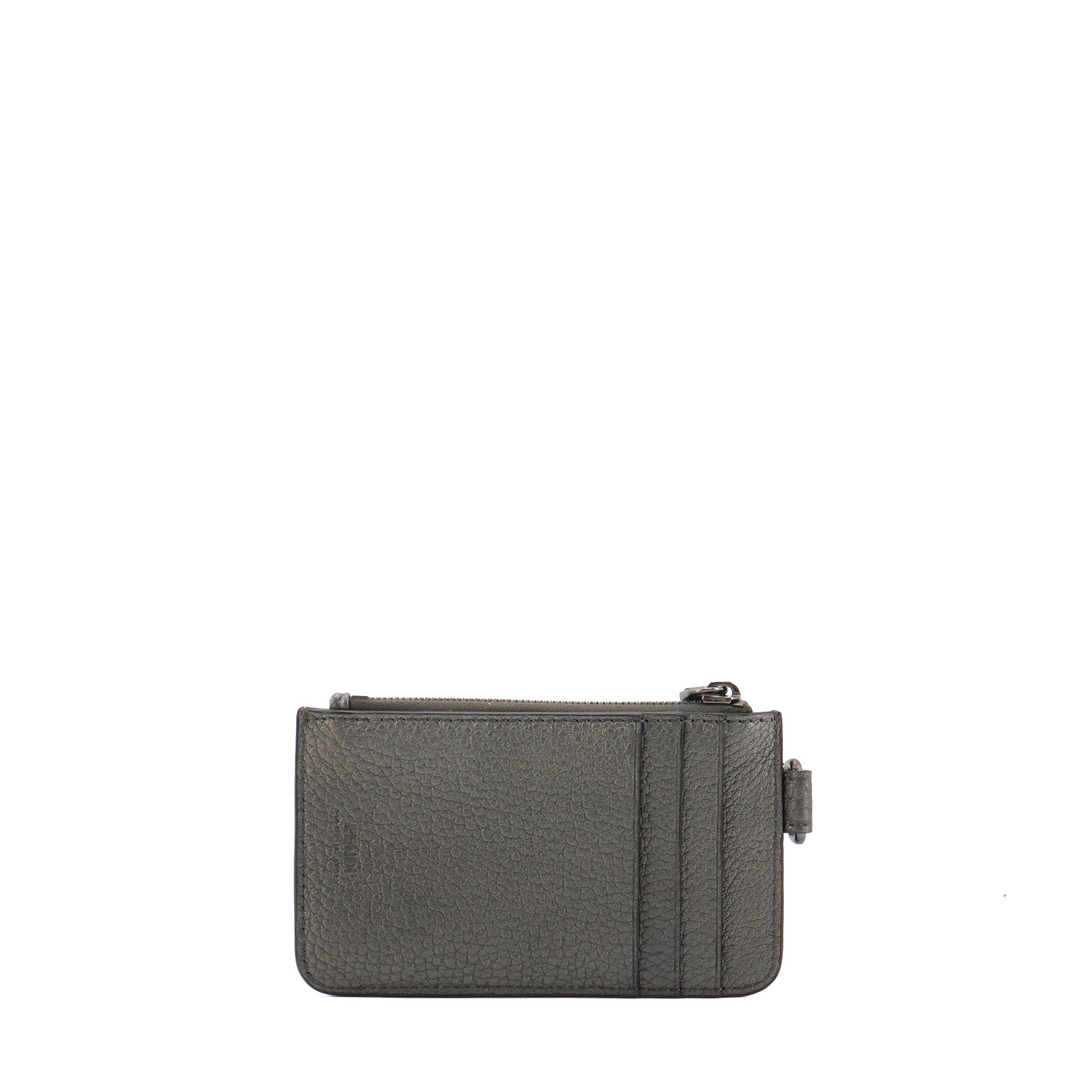FENDI - Fendi card holder in metallic gray grained leather