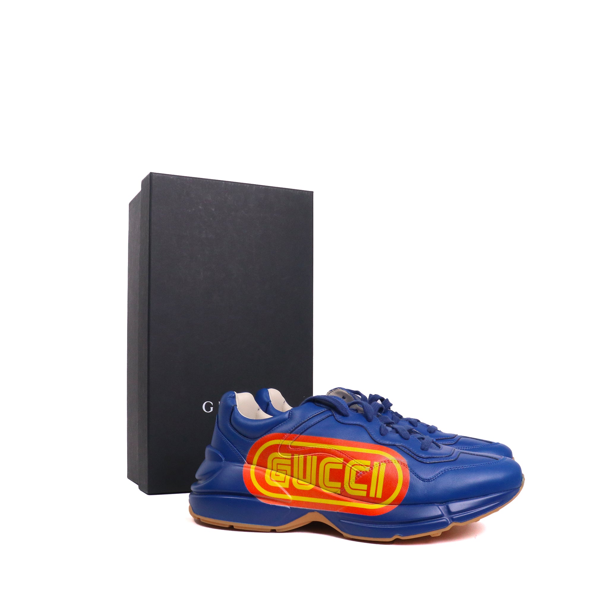 GUCCI - Sneakers Rhyton Gucci en cuir bleu (T43)