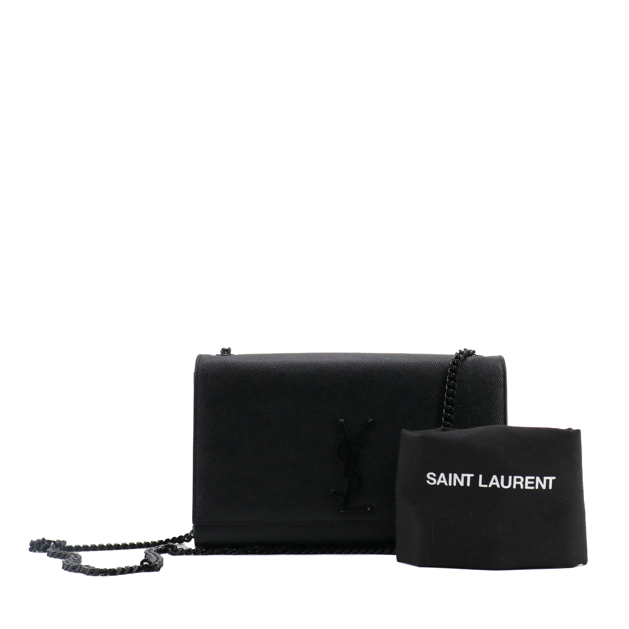 SAINT LAURENT - Sac à bandoulière Kate medium full black Saint Laurent en cuir grainé noir