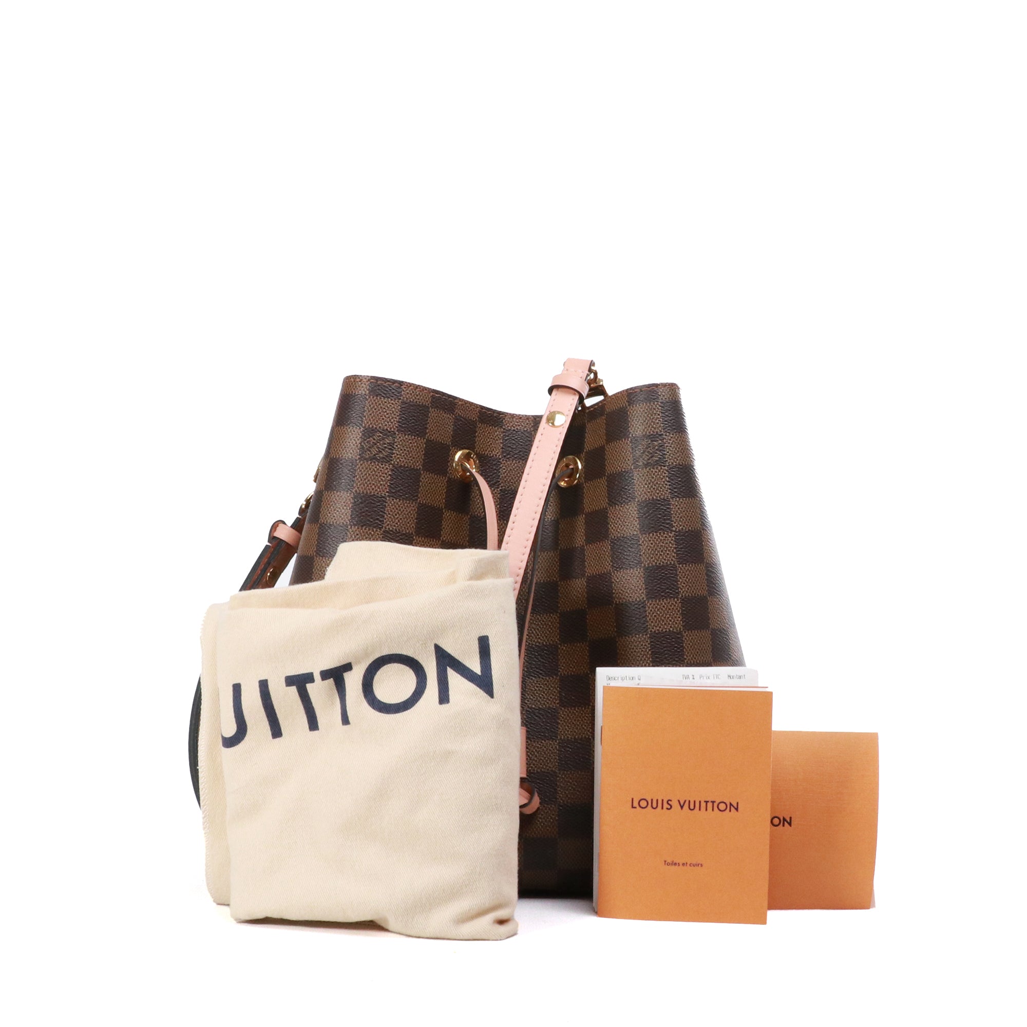 LOUIS VUITTON - Louis Vuitton NéoNoé shoulder bag in ebony damier coated canvas and Powder Pink leather