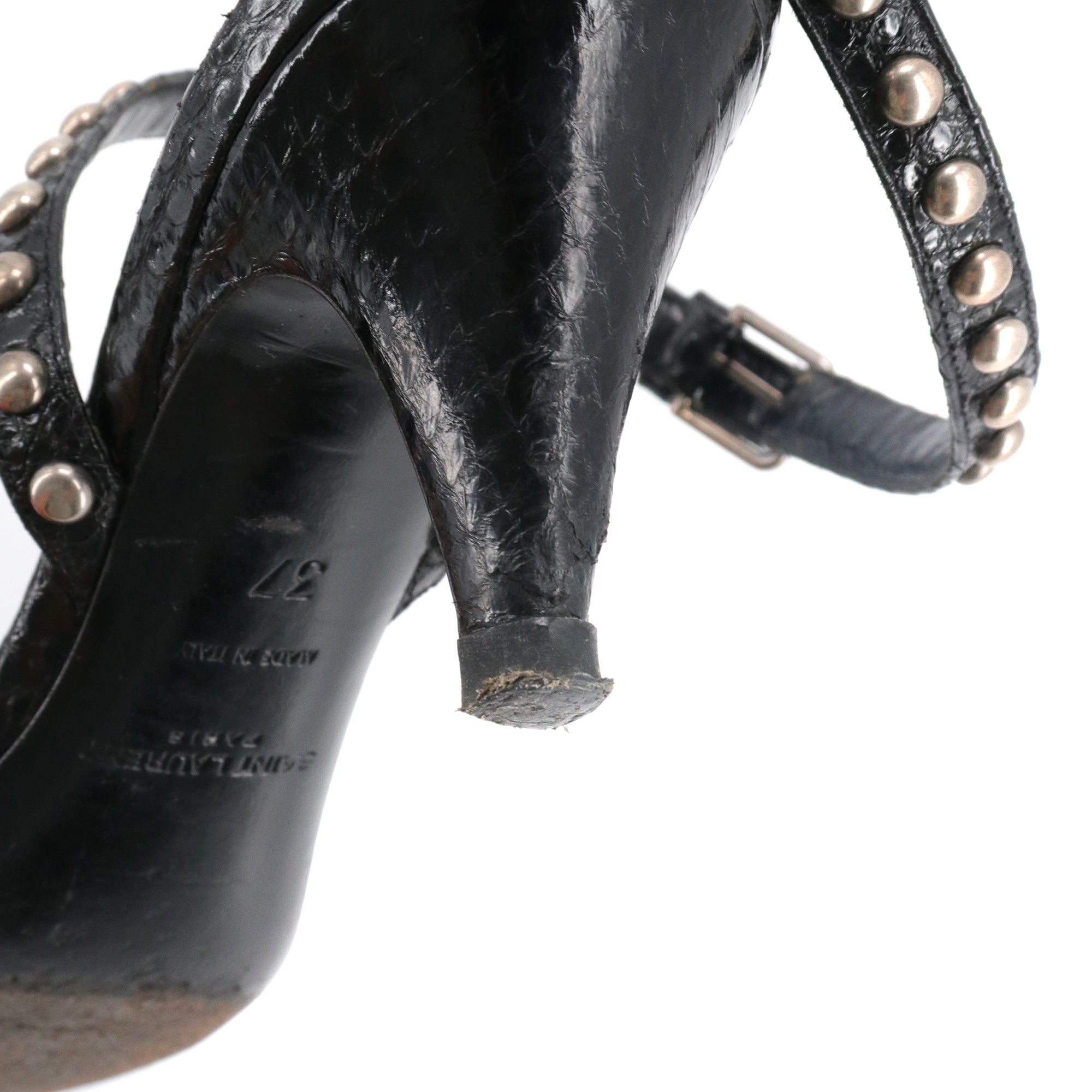 SAINT LAURENT - Saint Laurent Kiki heeled sandals with studs (Size 37)