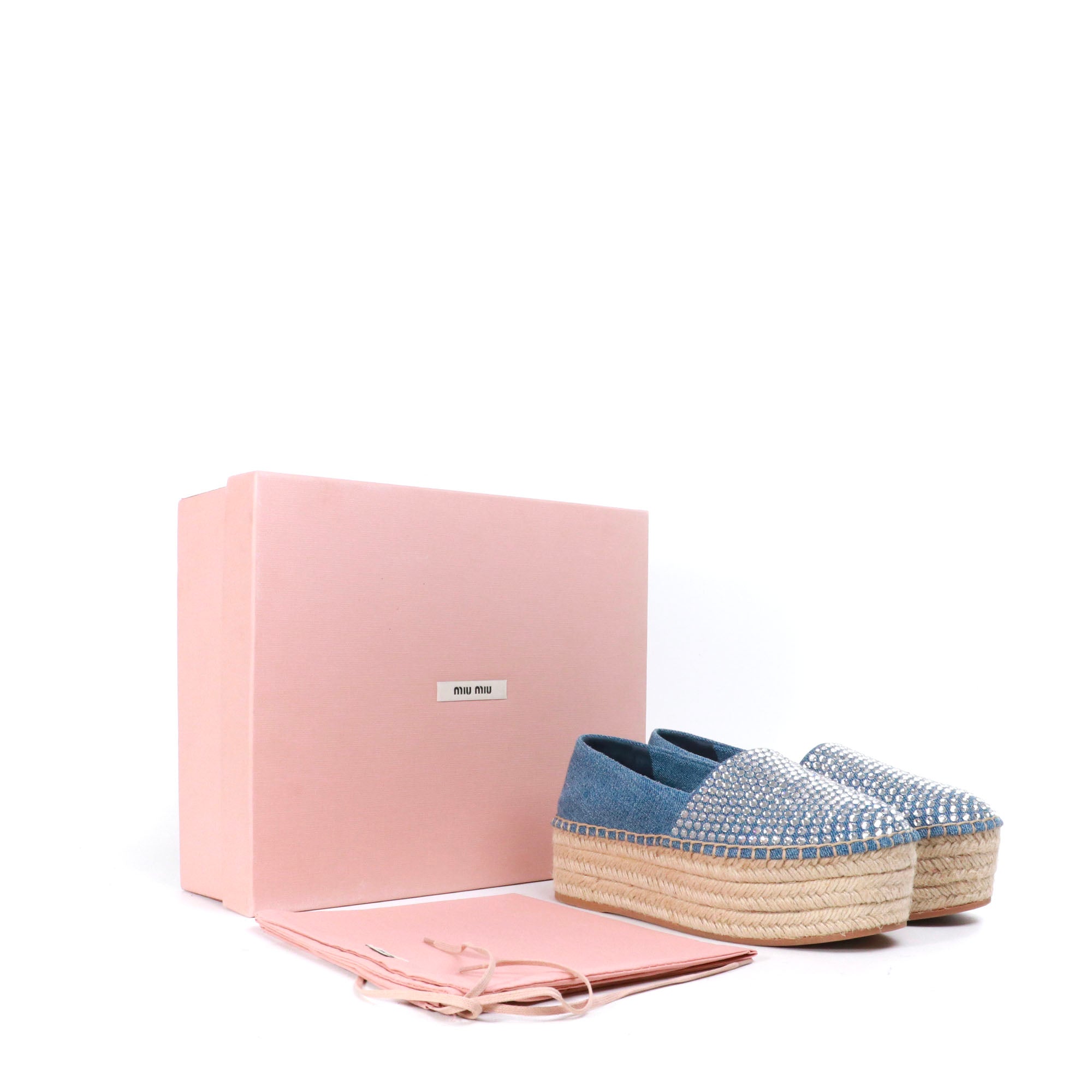 MIU MIU - Espadrilles compensées Miu Miu en denim et strass (T37,5)
