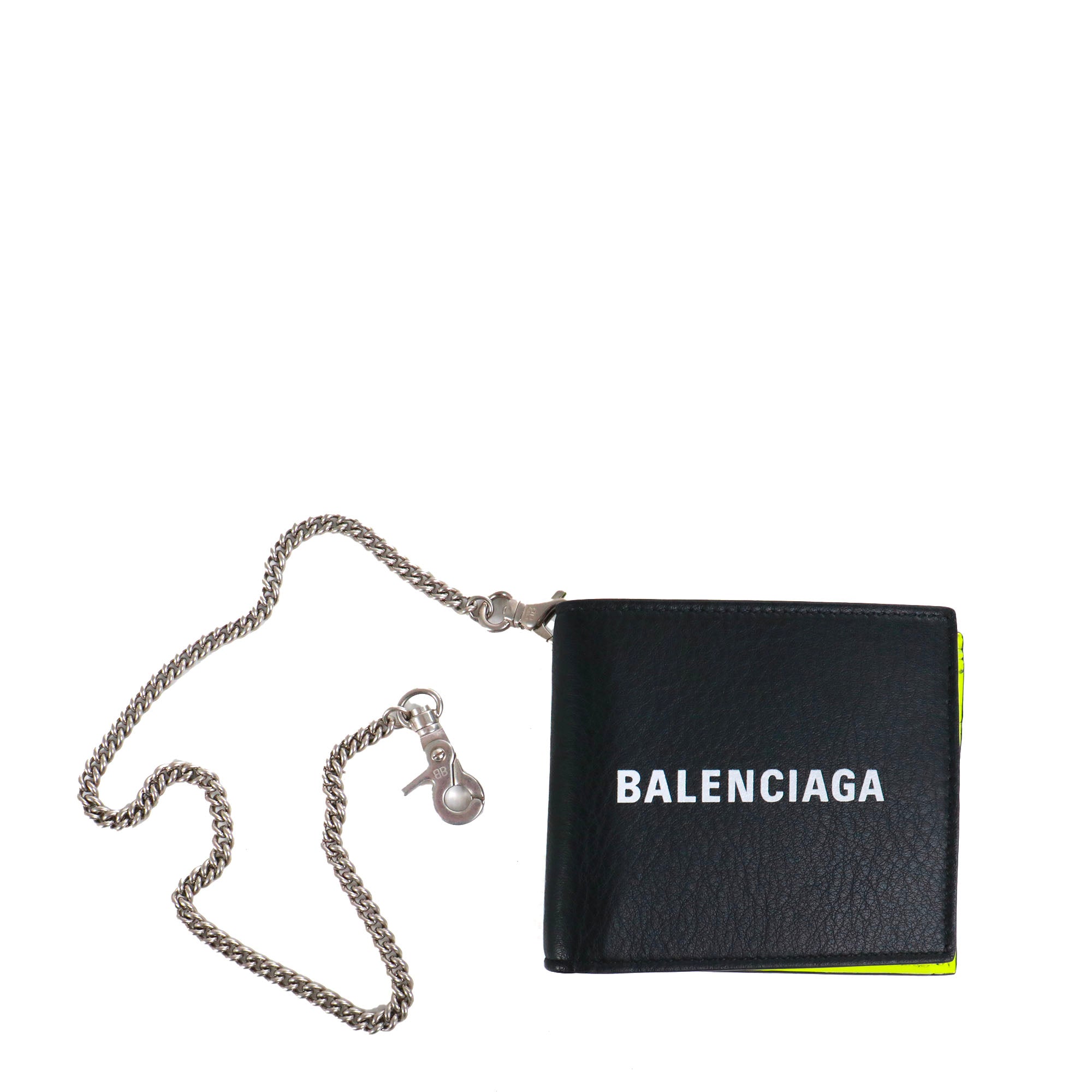 BALENCIAGA - Balenciaga Ville wallet in black grained leather with fluorescent yellow interior