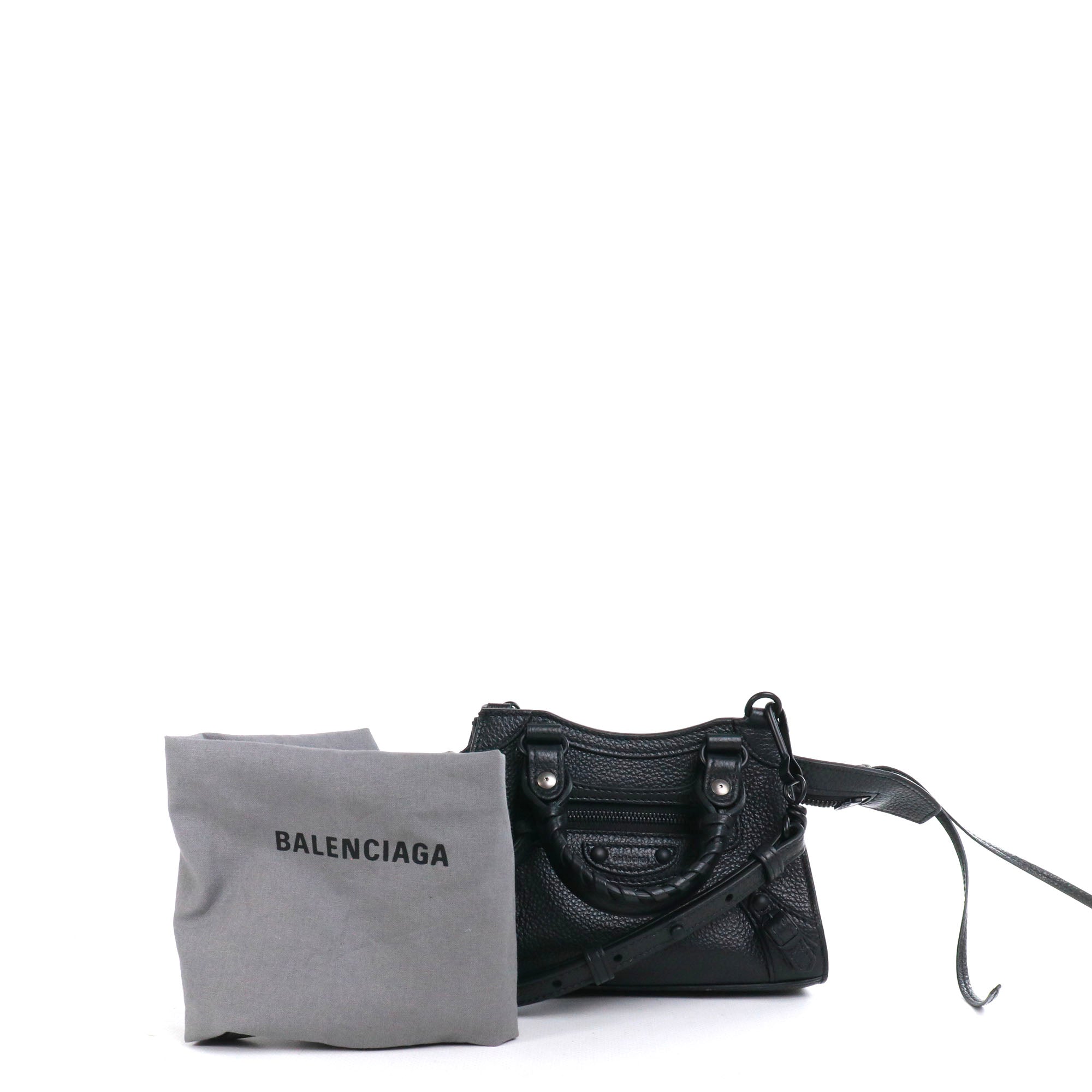 BALENCIAGA - Neo Classic nano shoulder bag in black grained leather