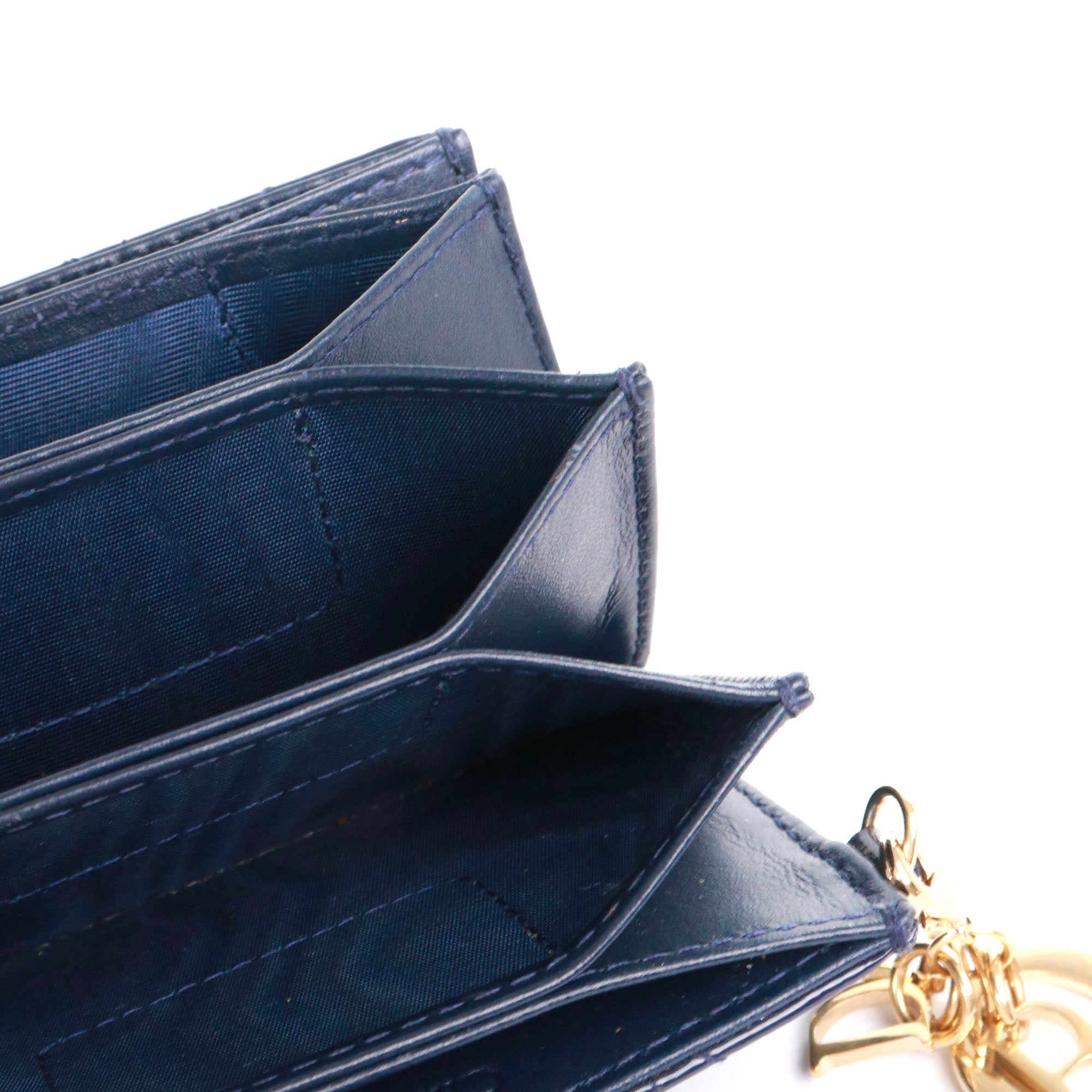 DIOR - Lotus Lady Dior card holder in navy blue patent leather