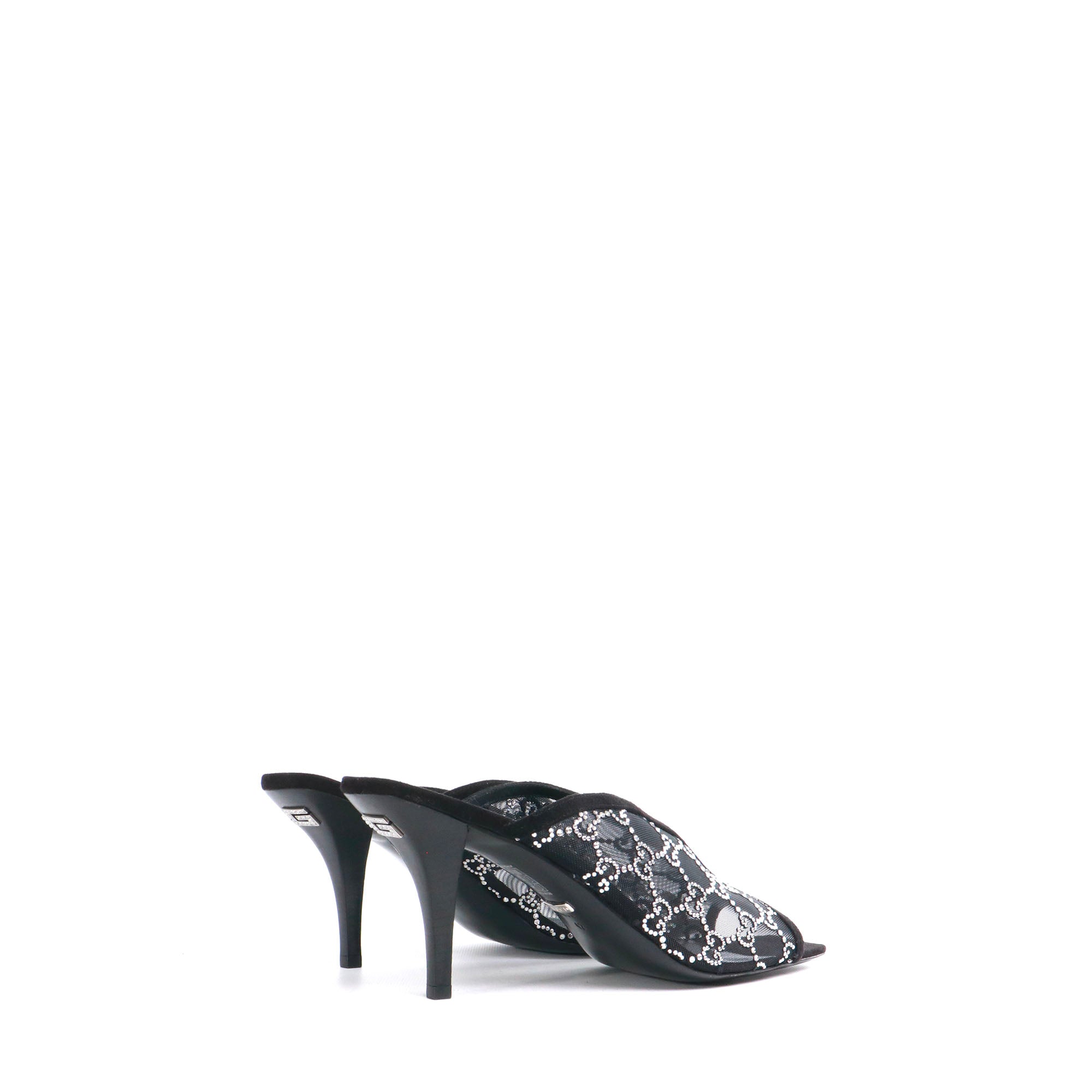 GUCCI - Gucci monogram rhinestone heeled mules with crystals (T42)