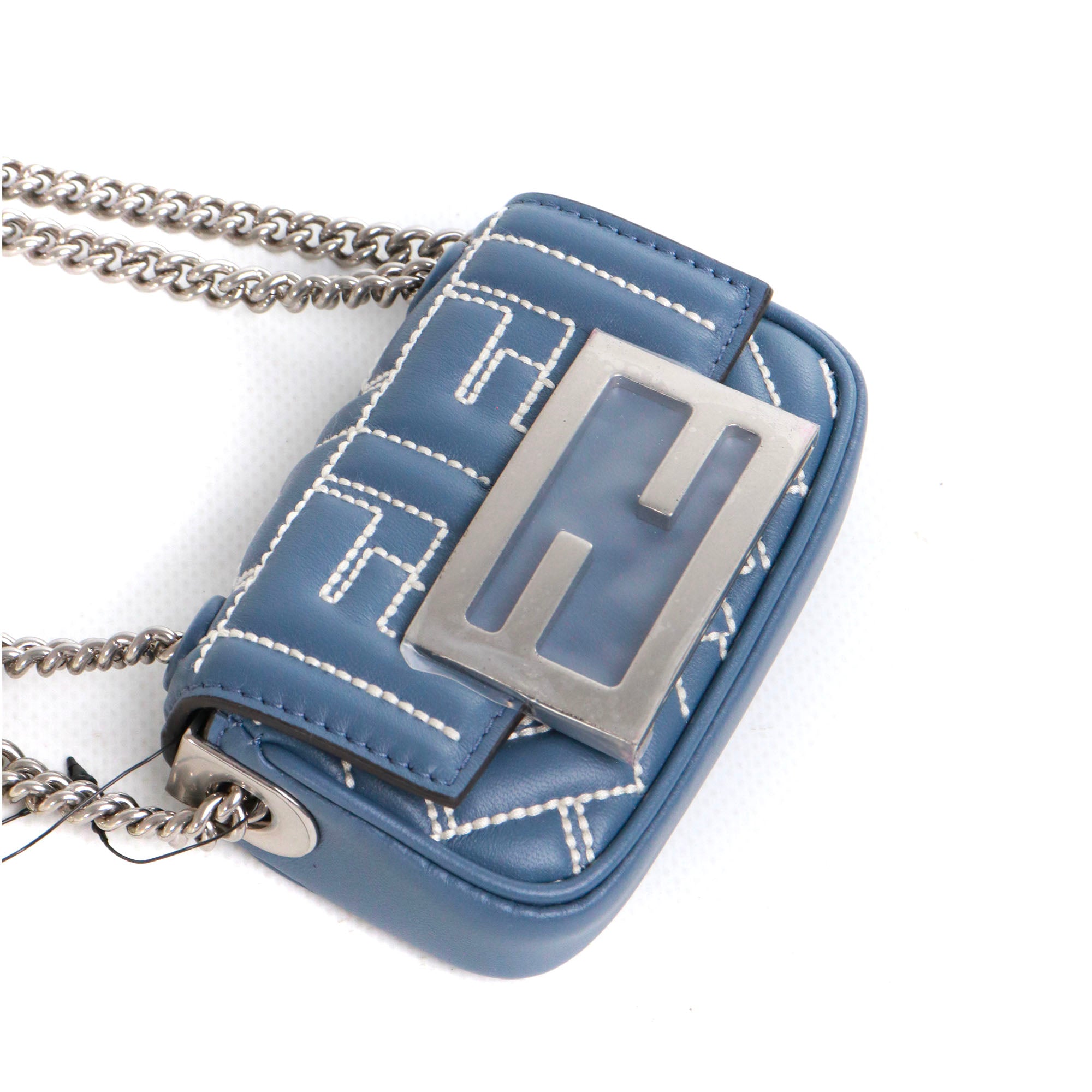 FENDI - Fendi Baguette Nano shoulder bag in blue gray nappa leather