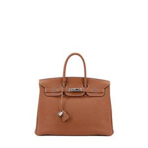 HERMÈS - Sac à main Birkin 35 Hermès en cuir grainé gold