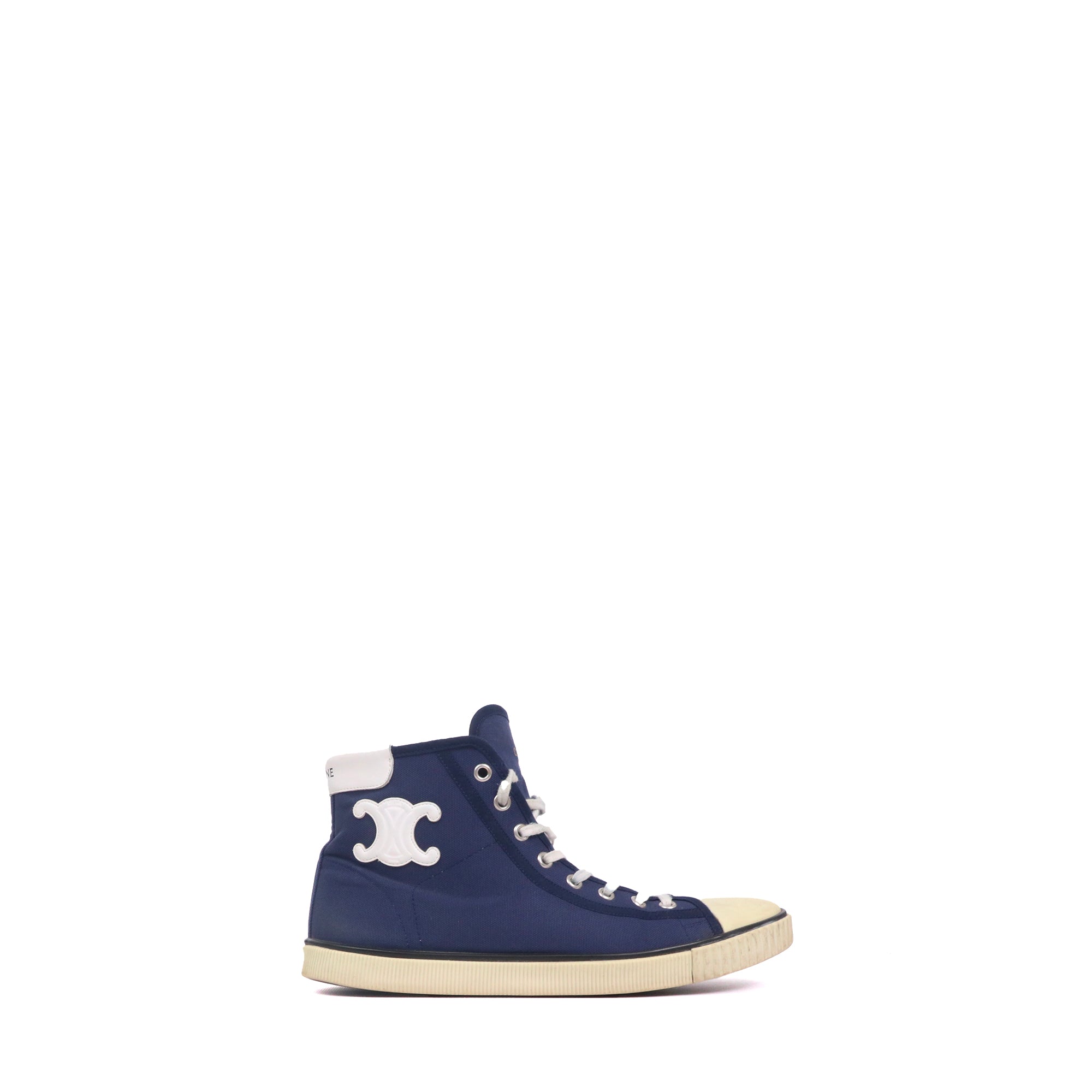 CELINE - Sneakers montantes Triomphe Celine en toile bleu marine (T40)