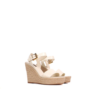 LOUIS VUITTON - Sandales compensées Louis Vuitton en cuir blanc crème (T37.5)