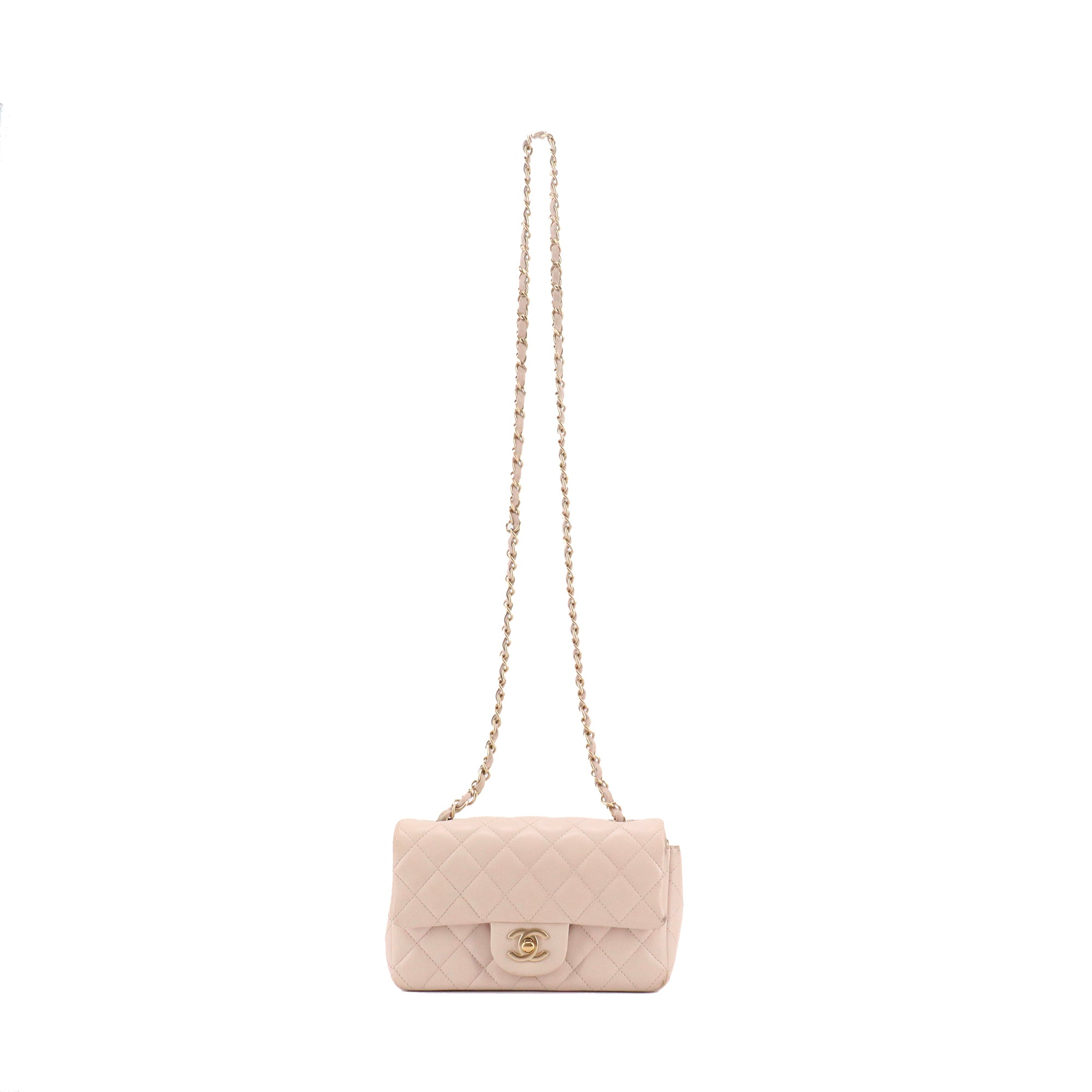 CHANEL - Sac à bandoulière Classique/Timeless Chanel mini rectangle en cuir beige