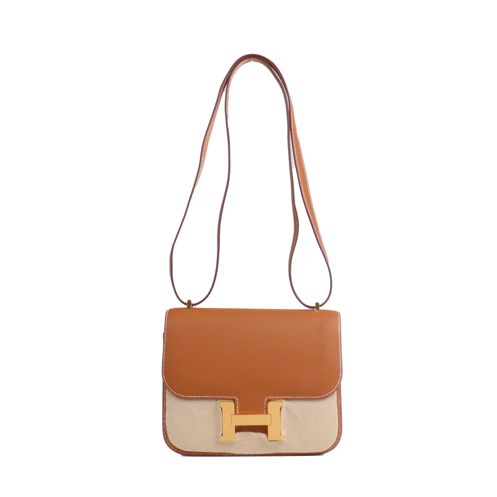 HERMÈS - Sac à bandoulière Constance 18 Hermès en cuir epsom gold