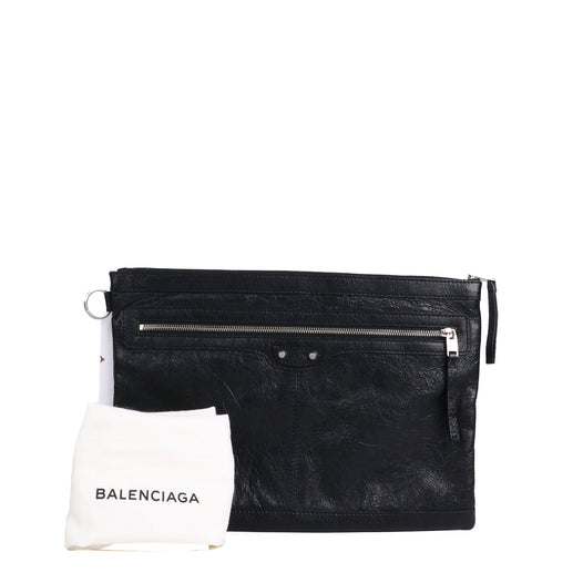 BALENCIAGA - Pochette City Balenciaga en cuir froissé noir