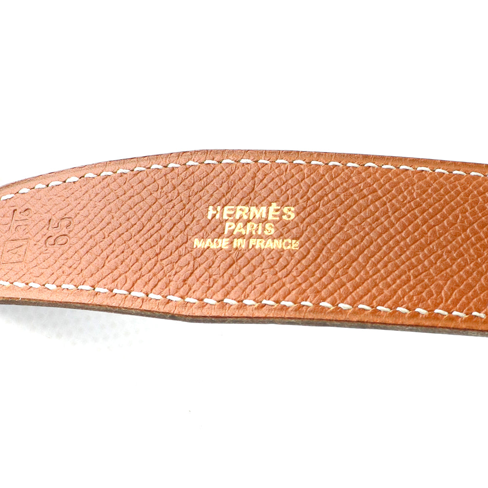 HERMÈS - Ceinture réversible H avec boucle dorée (T65)