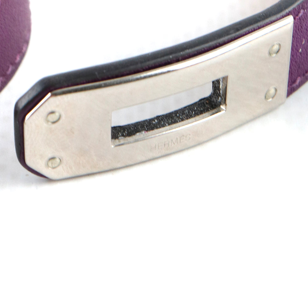 HERMÈS - Bracelet double tour Kelly en cuir violet (S)
