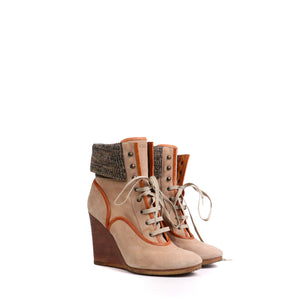 CHLOÉ - Bottines compensées Chloé en daim beige (T40)