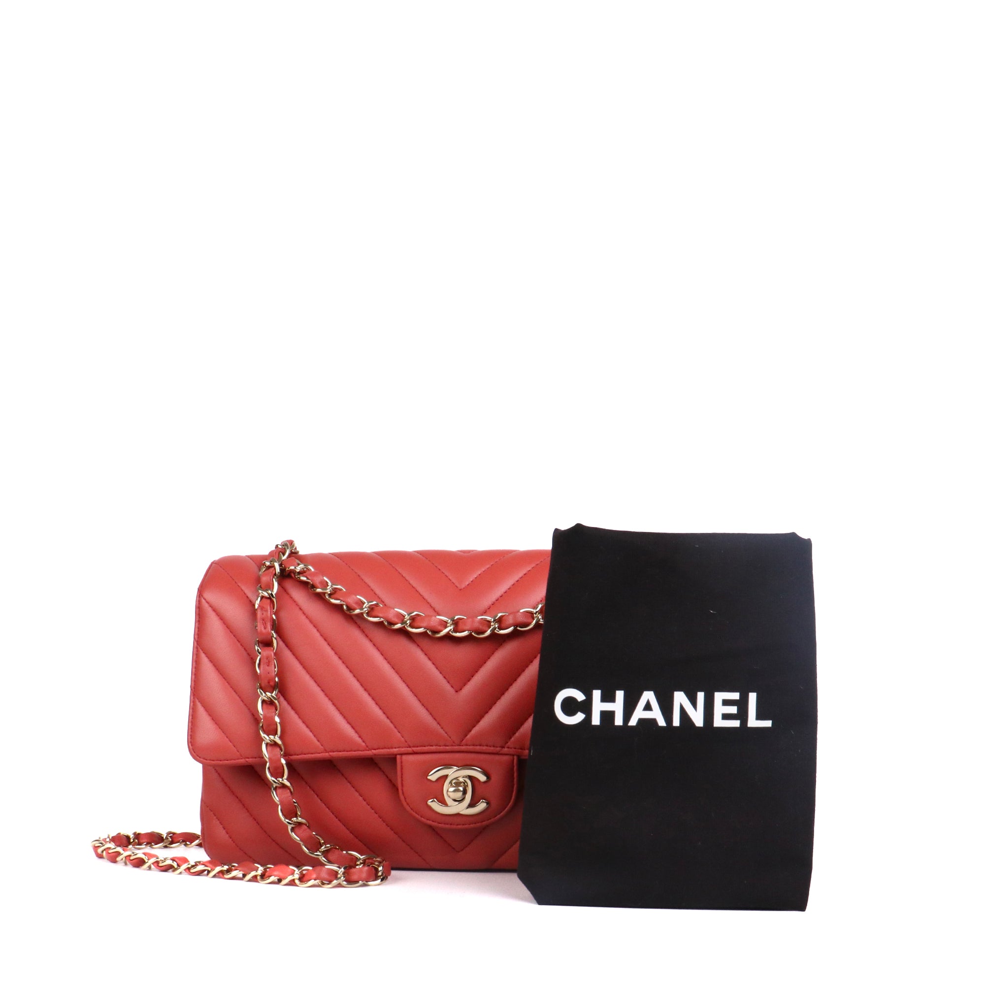 CHANEL - Sac à main Timeless/Classique medium double flap Chanel en cuir lisse chevron rose