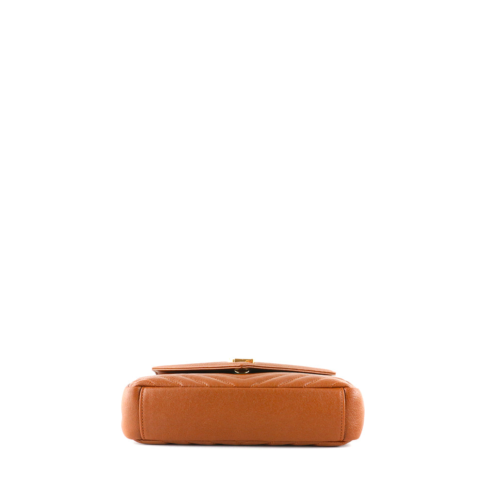 SAINT LAURENT - Sac à épaule Collège en cuir grainé marron