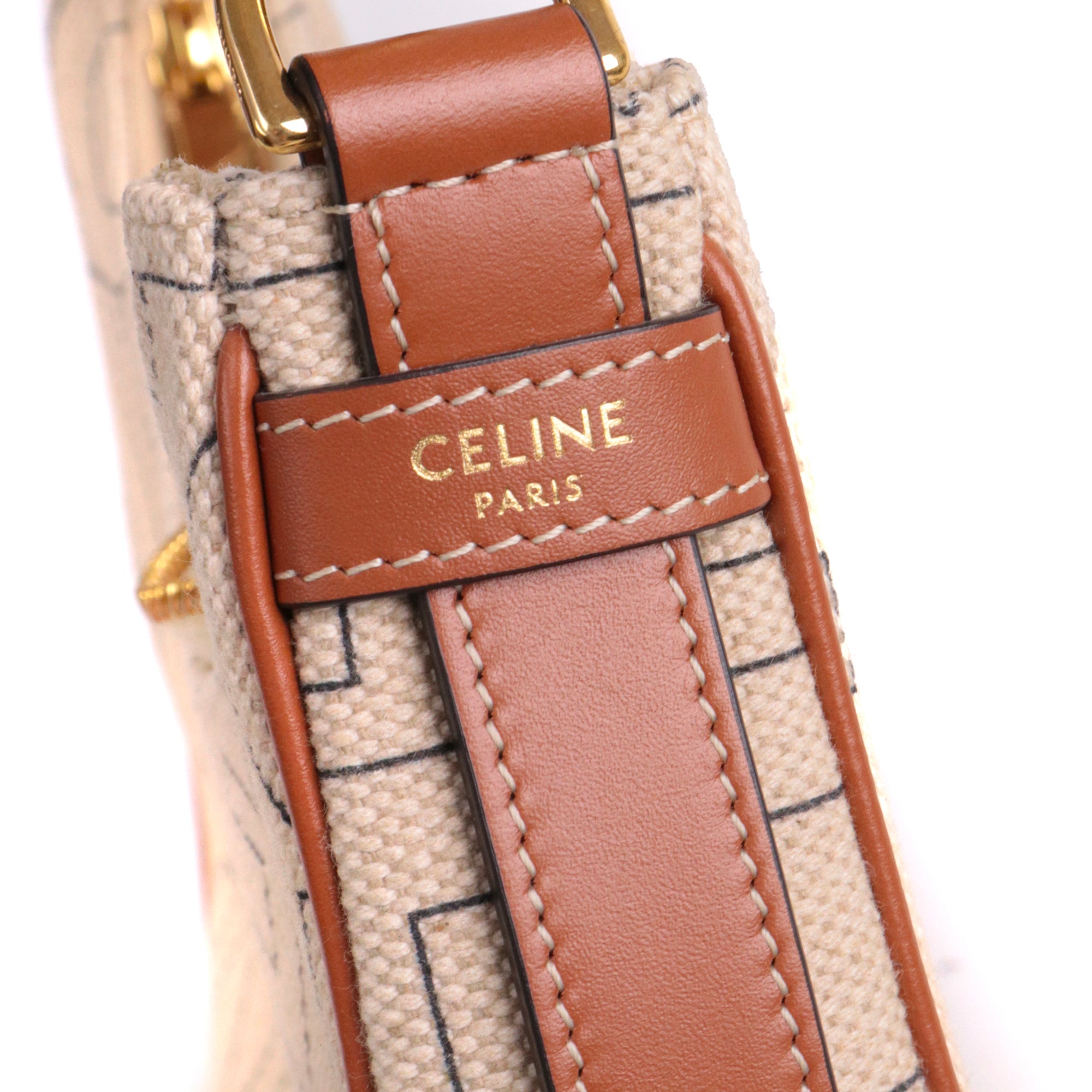CELINE - Sac à main Ava Céline en toile et cuir tan