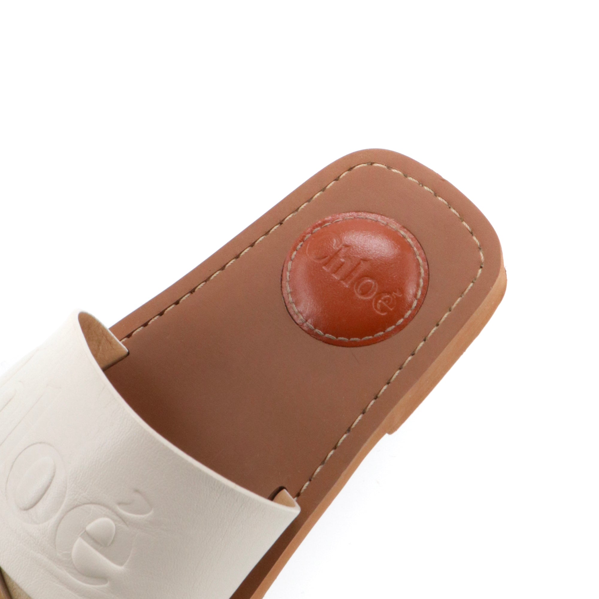 CHLOÉ - Sandales Woody Chloé en cuir blanc et kaki (T35)
