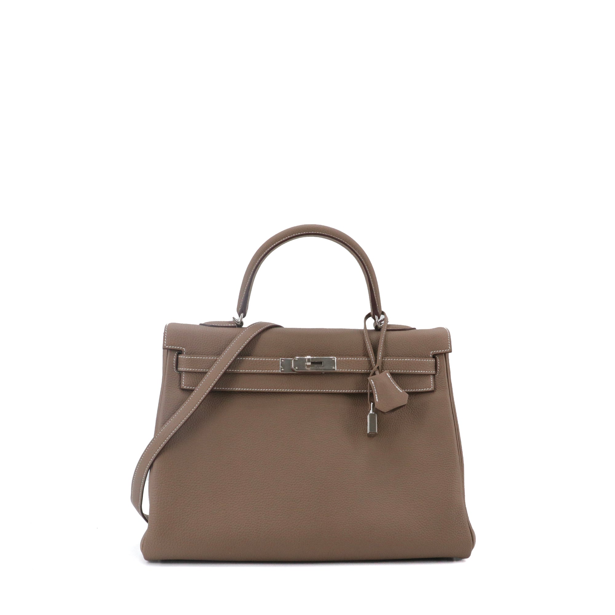 HERMÈS - Sac à main Kelly 35 Hermès en cuir togo étoupe