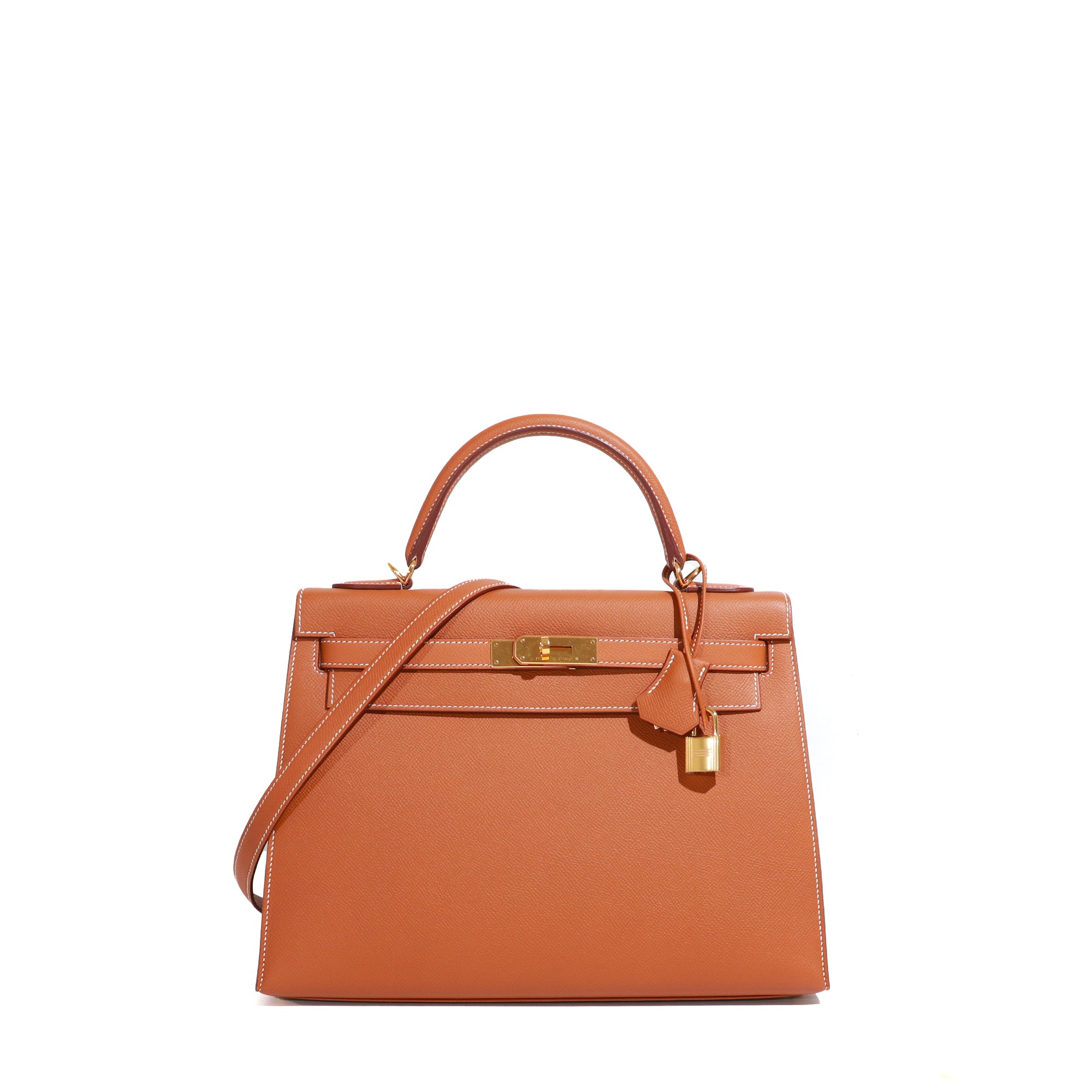 HERMÈS - Sac à main Kelly 32 en cuir epsom gold sellier