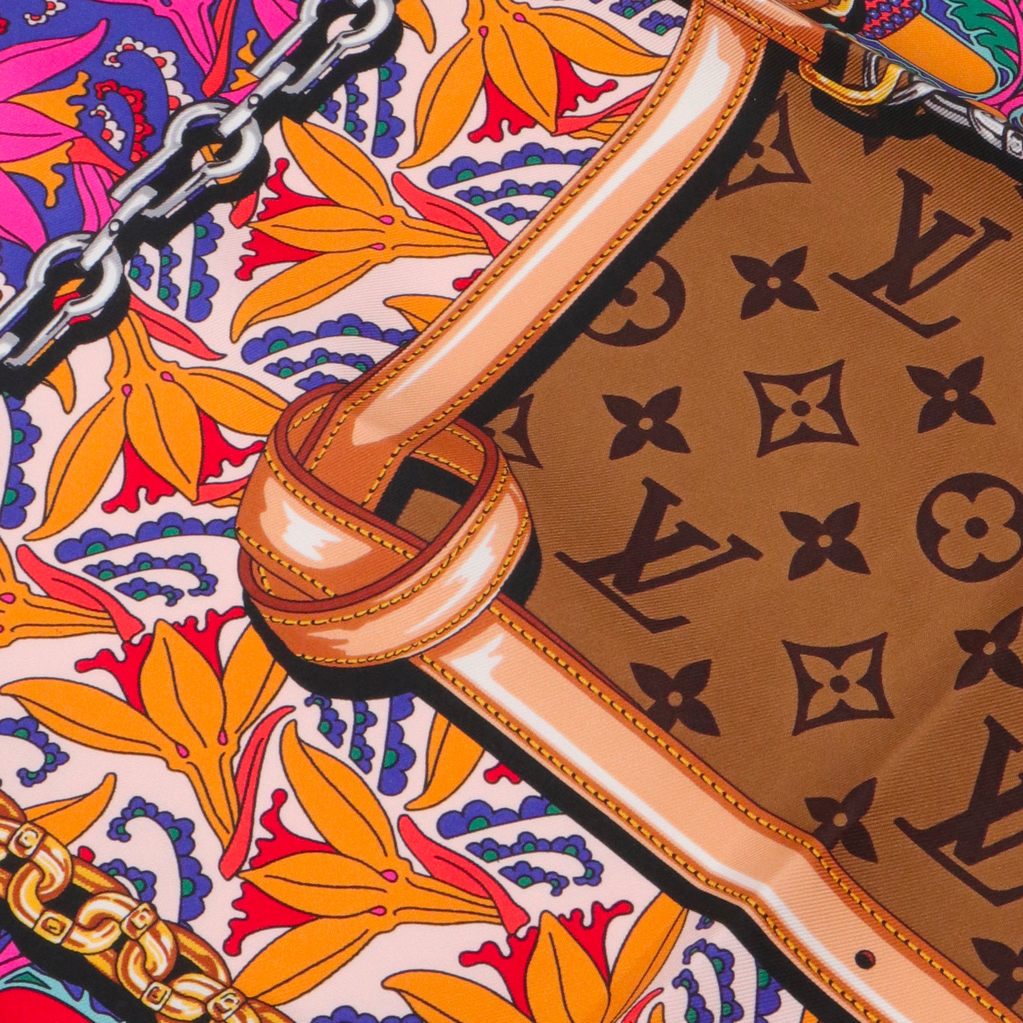 LOUIS VUITTON - Carré 90 Cadenas Louis Vuitton en soie multicolore