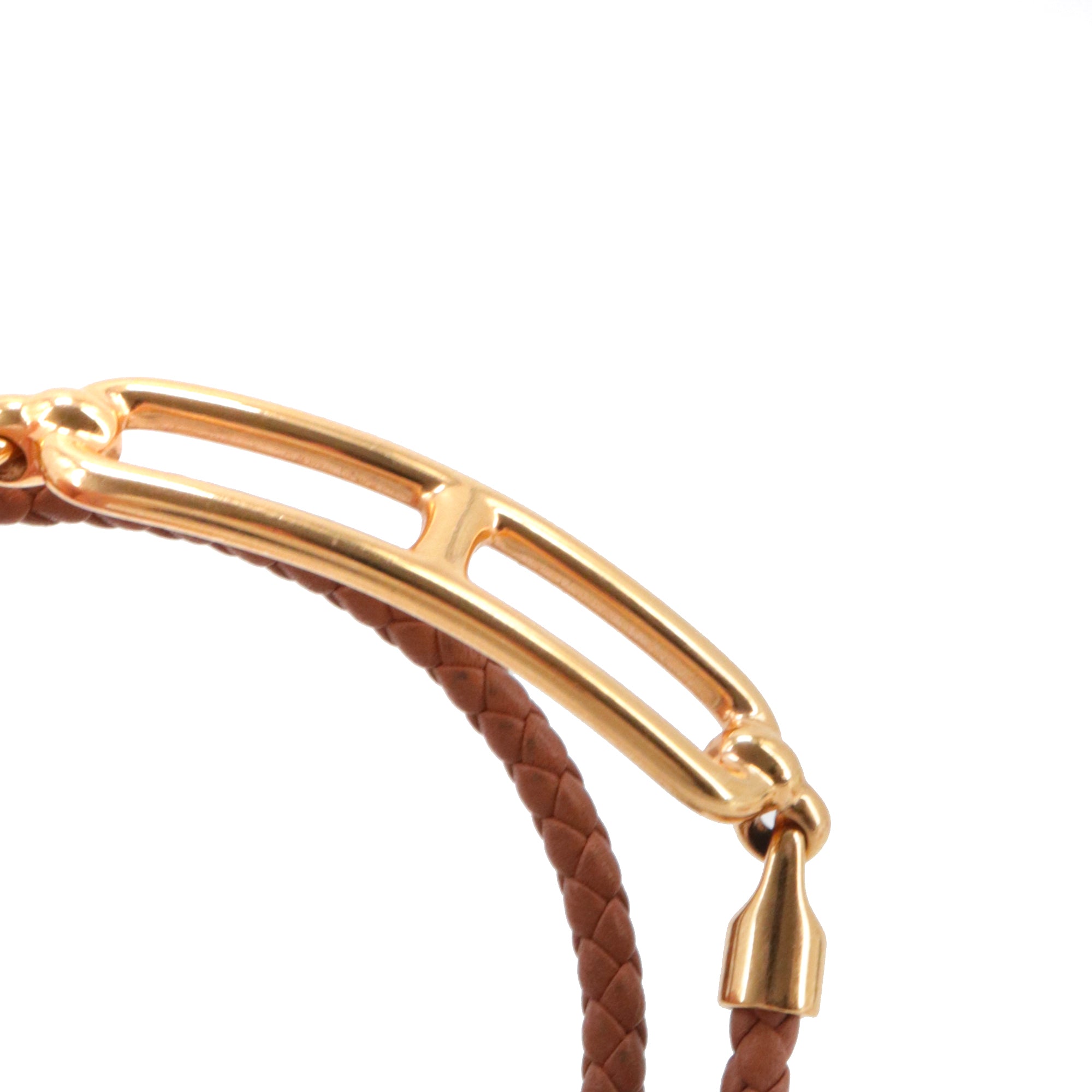 HERMÈS - Bracelet Roulis double tour Hermès en cuir tressé gold (T1)