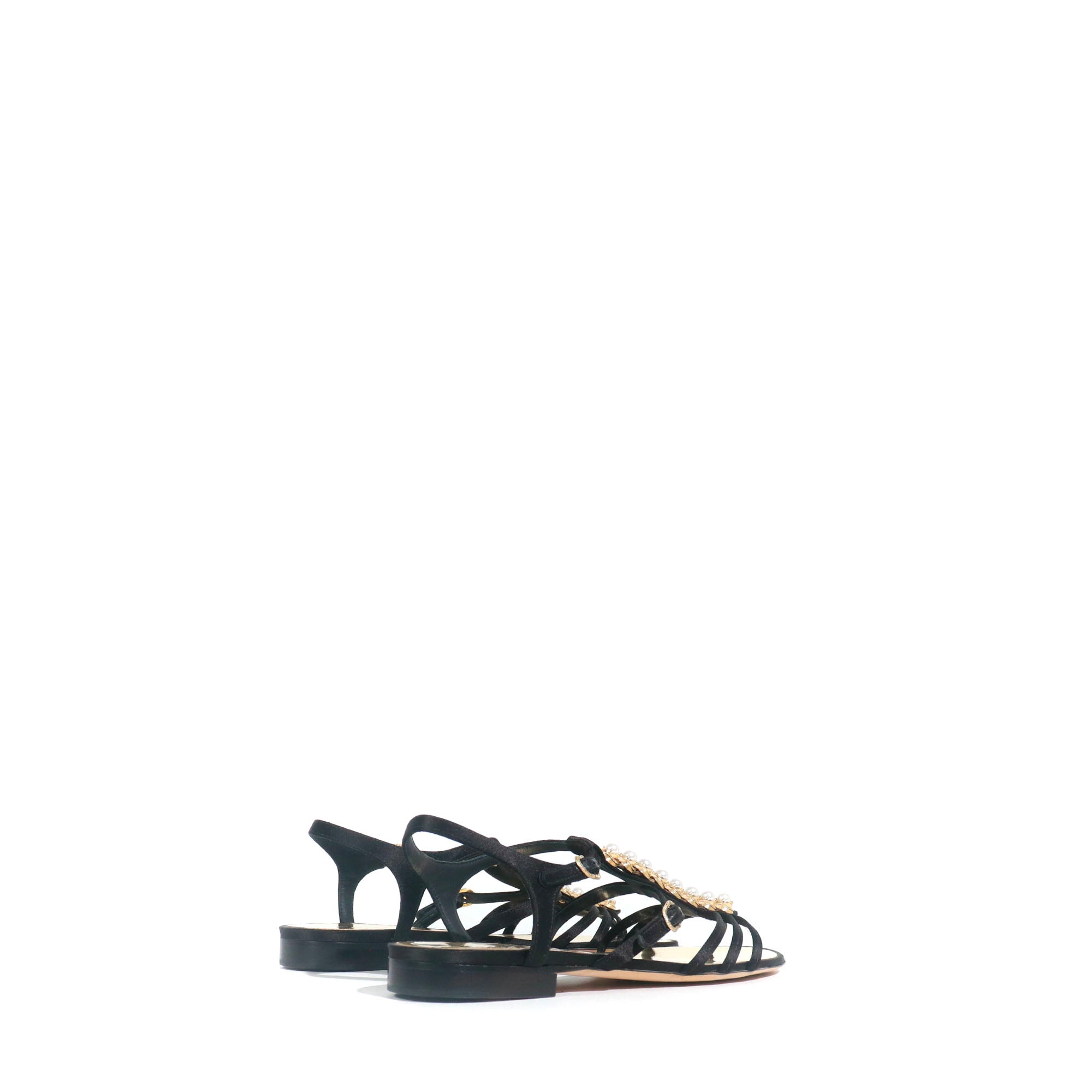 CHANEL - Sandales plates à perles en toile noire (T39)