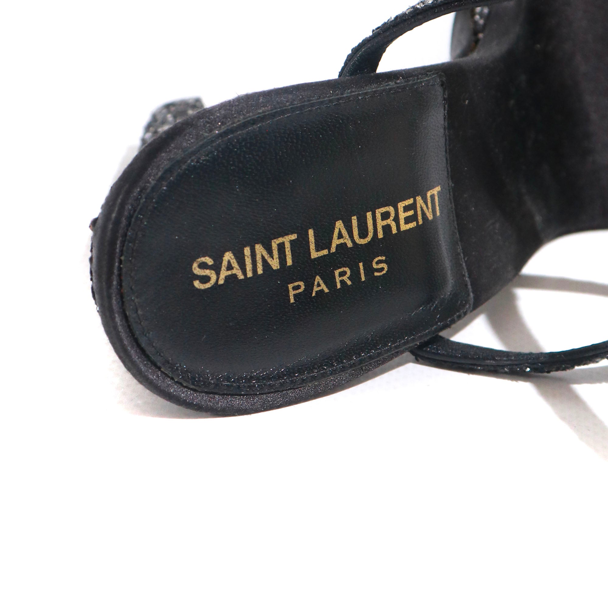 SAINT LAURENT - Sandales à talon à paillettes noires (T37)