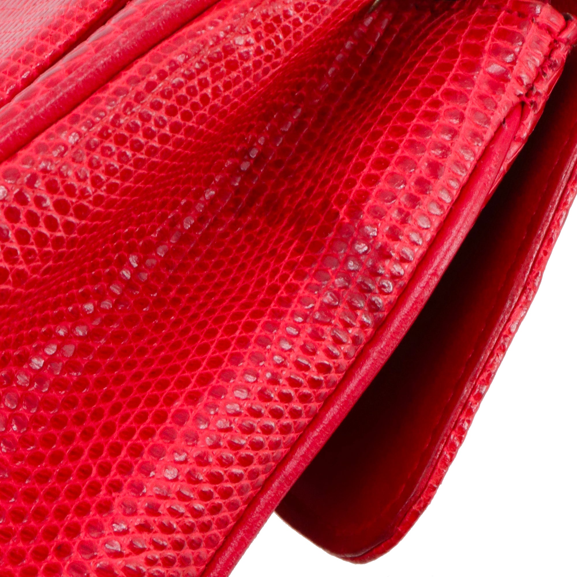 CHANEL - Sac à bandoulière Classique/Timeless Mini Square Chanel en lézard rouge vintage