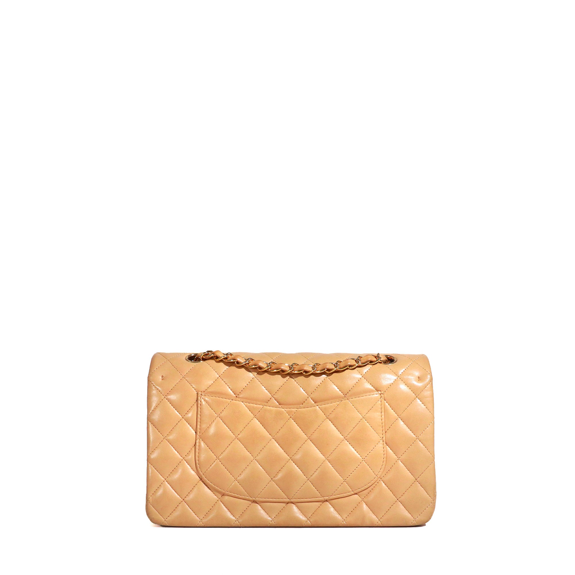 CHANEL - Sac à main Timeless 25 double flap en cuir matelassé beige