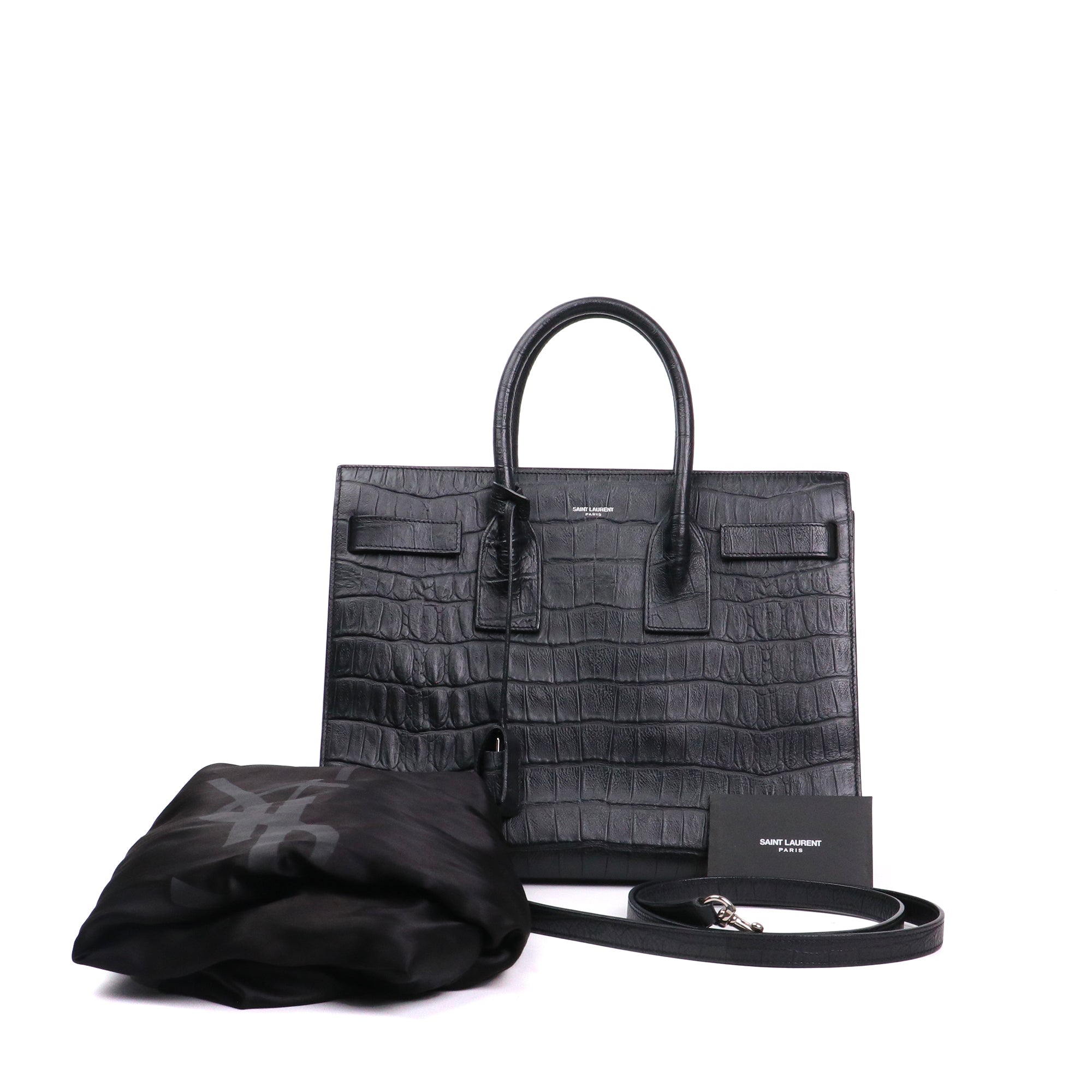 SAINT LAURENT - Sac de Jour Small Saint Laurent en cuir embossé crocodile noir