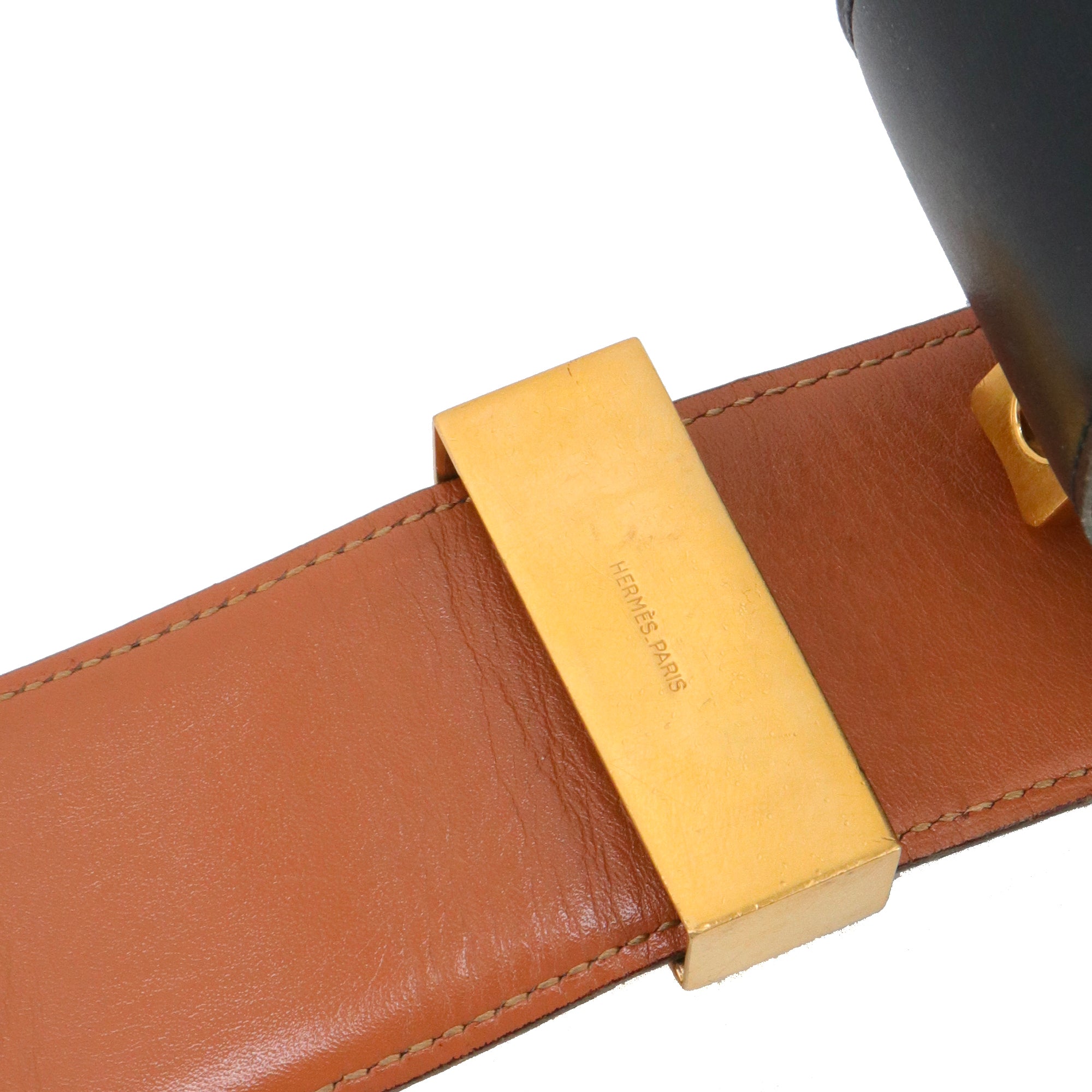 HERMÈS - Ceinture Collier De Chien Hermès en cuir lisse noir (T78)
