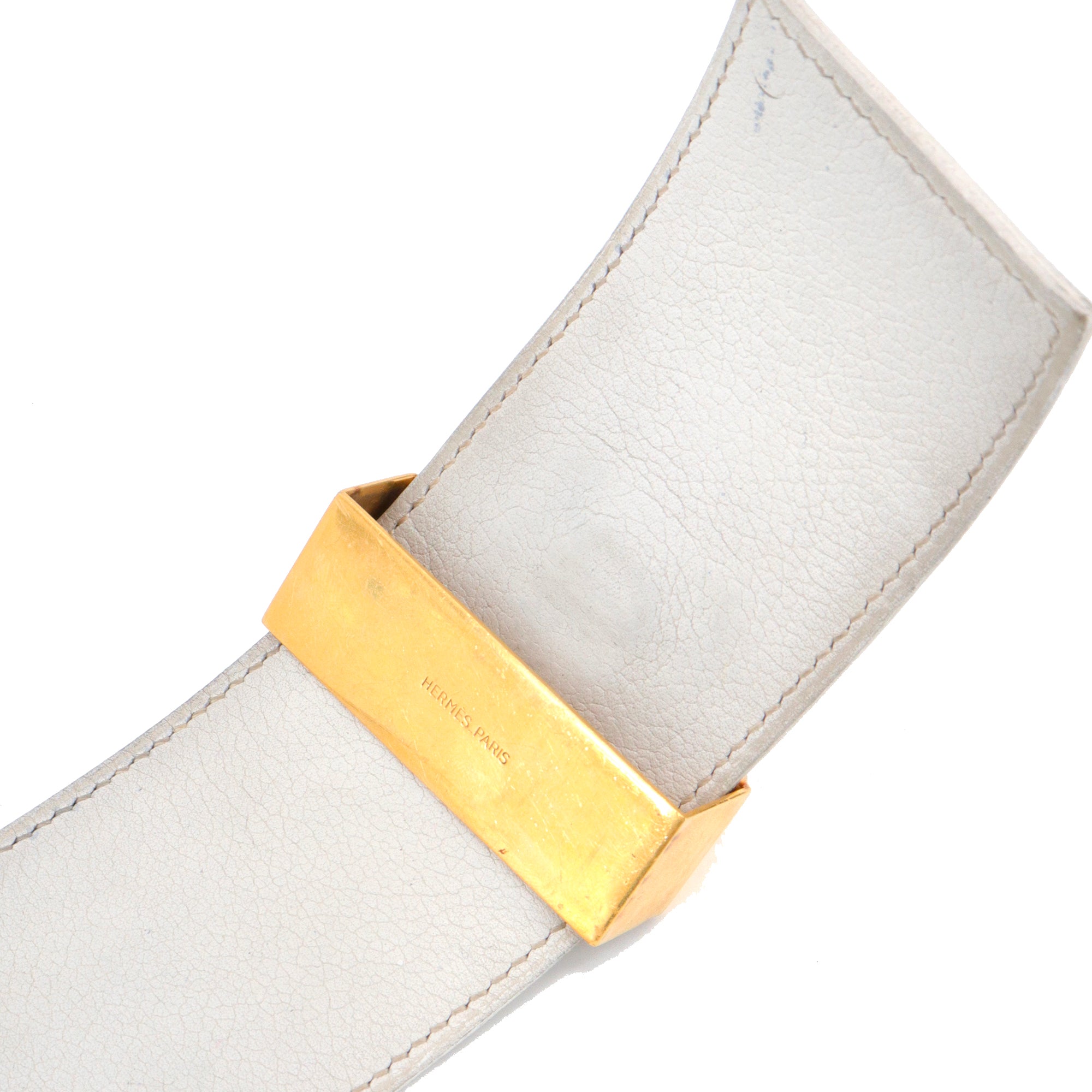 HERMÈS - Ceinture Collier De Chien Hermès en cuir lisse blanc (T78)